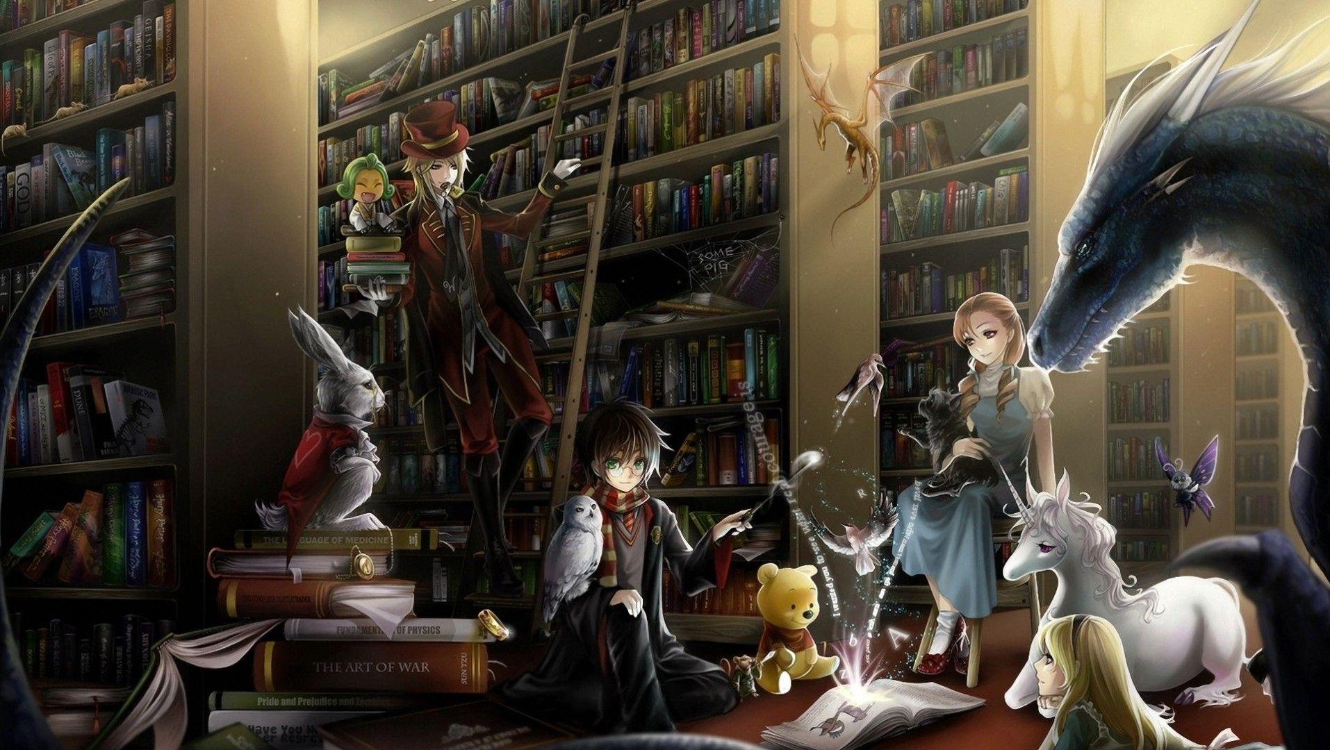 dragons, Alice in Wonderland, unicorns, library, The Wizard of Oz