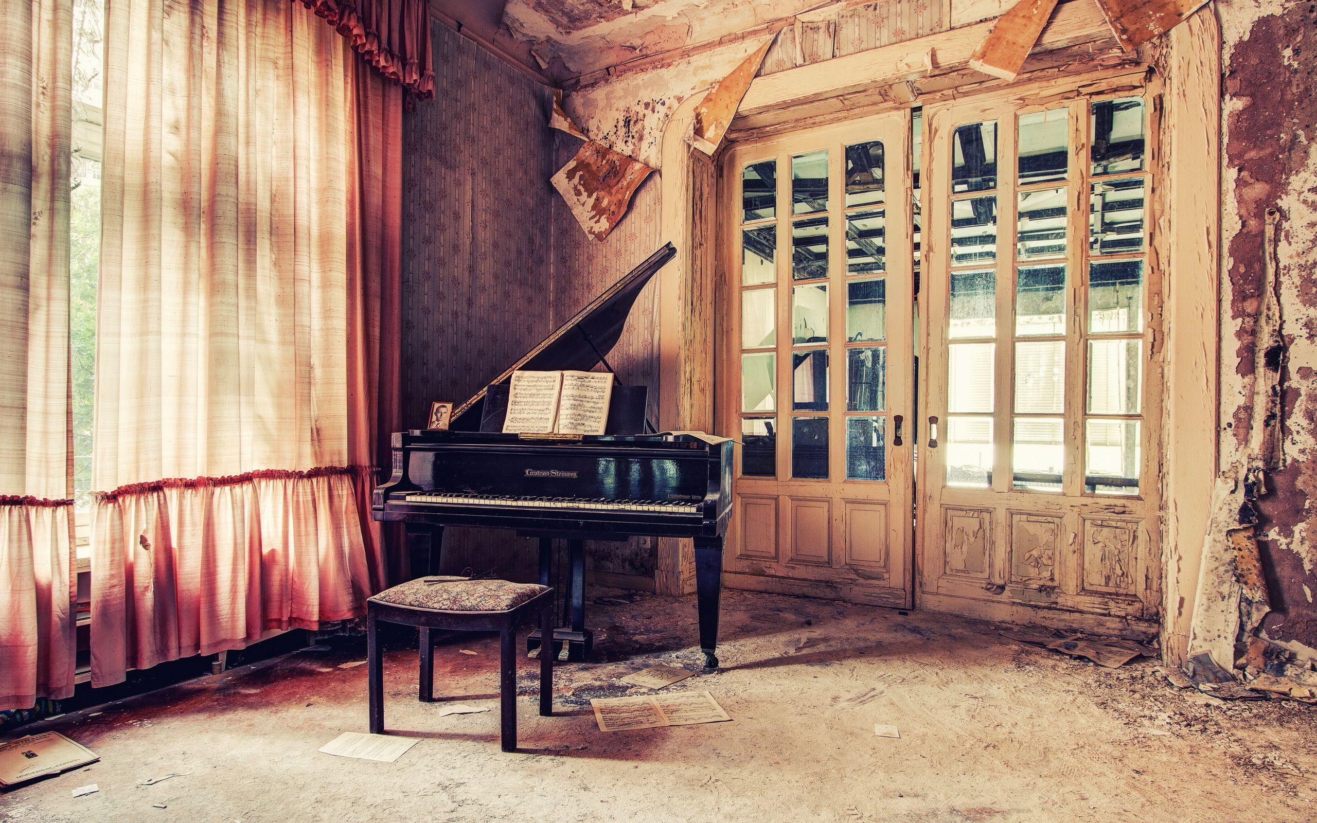Photo A grand piano Interior Old Door Curtains 2560x1600