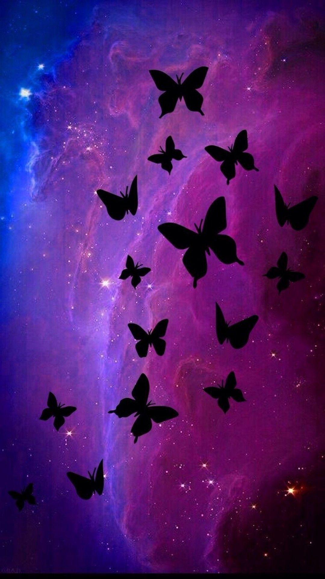 Black Butterfly Purple iPhone 7 Wallpaper. Glitter phone