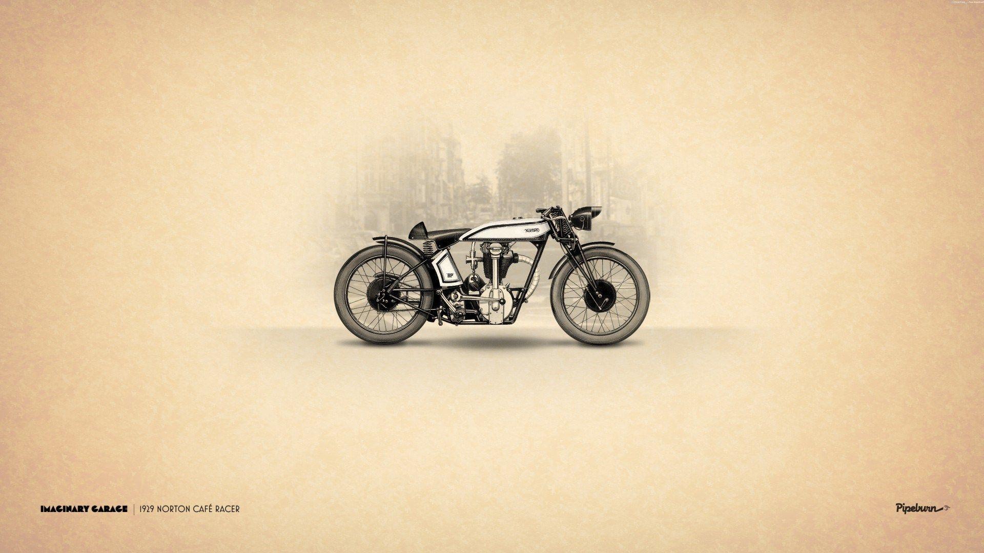 Vintage Motorbike Norton Cafe Racer Illustration Desktop Wallpaper