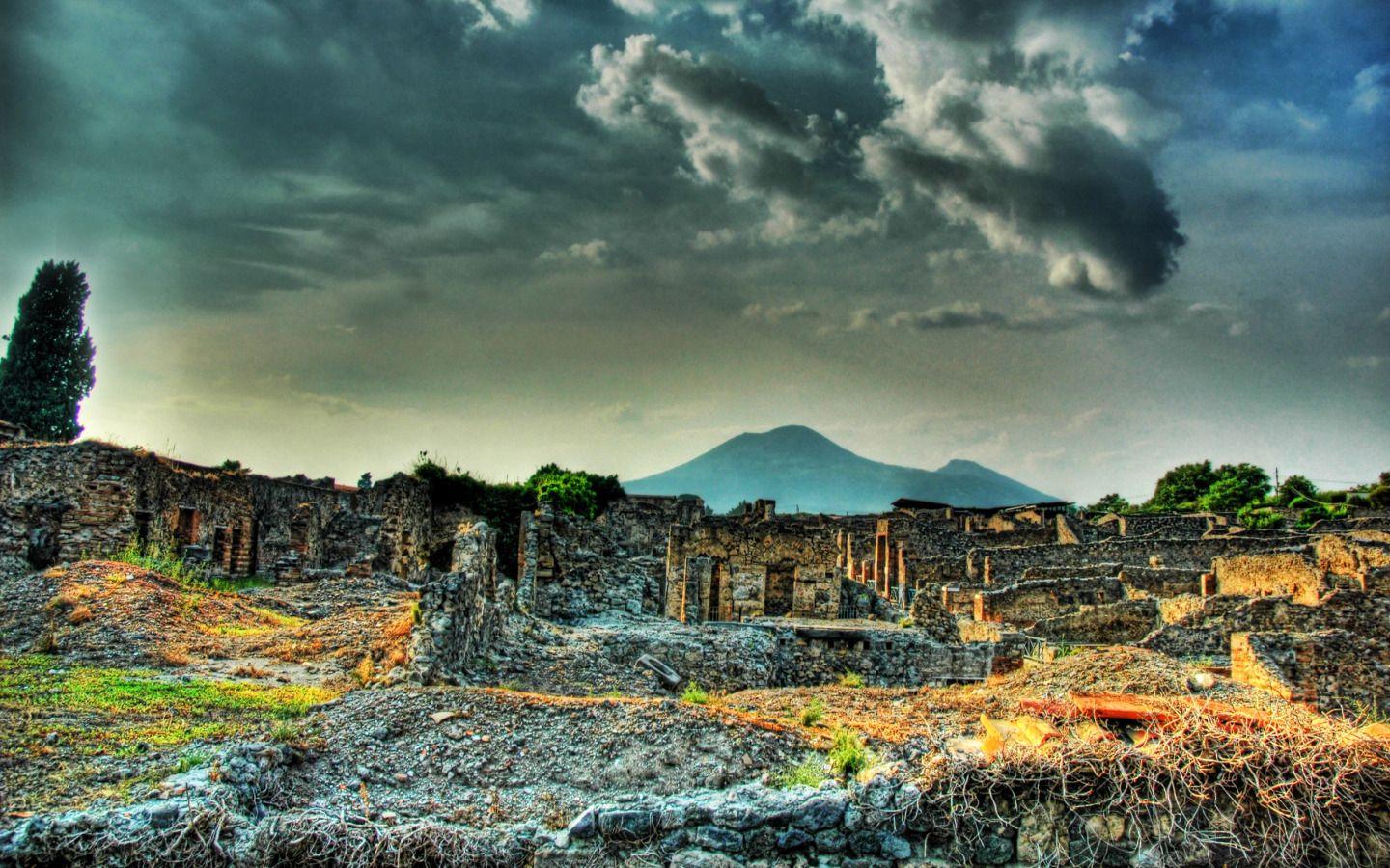 The Ruins of Pompeii and Mount Vesuvius widescreen wallpaper. Wide