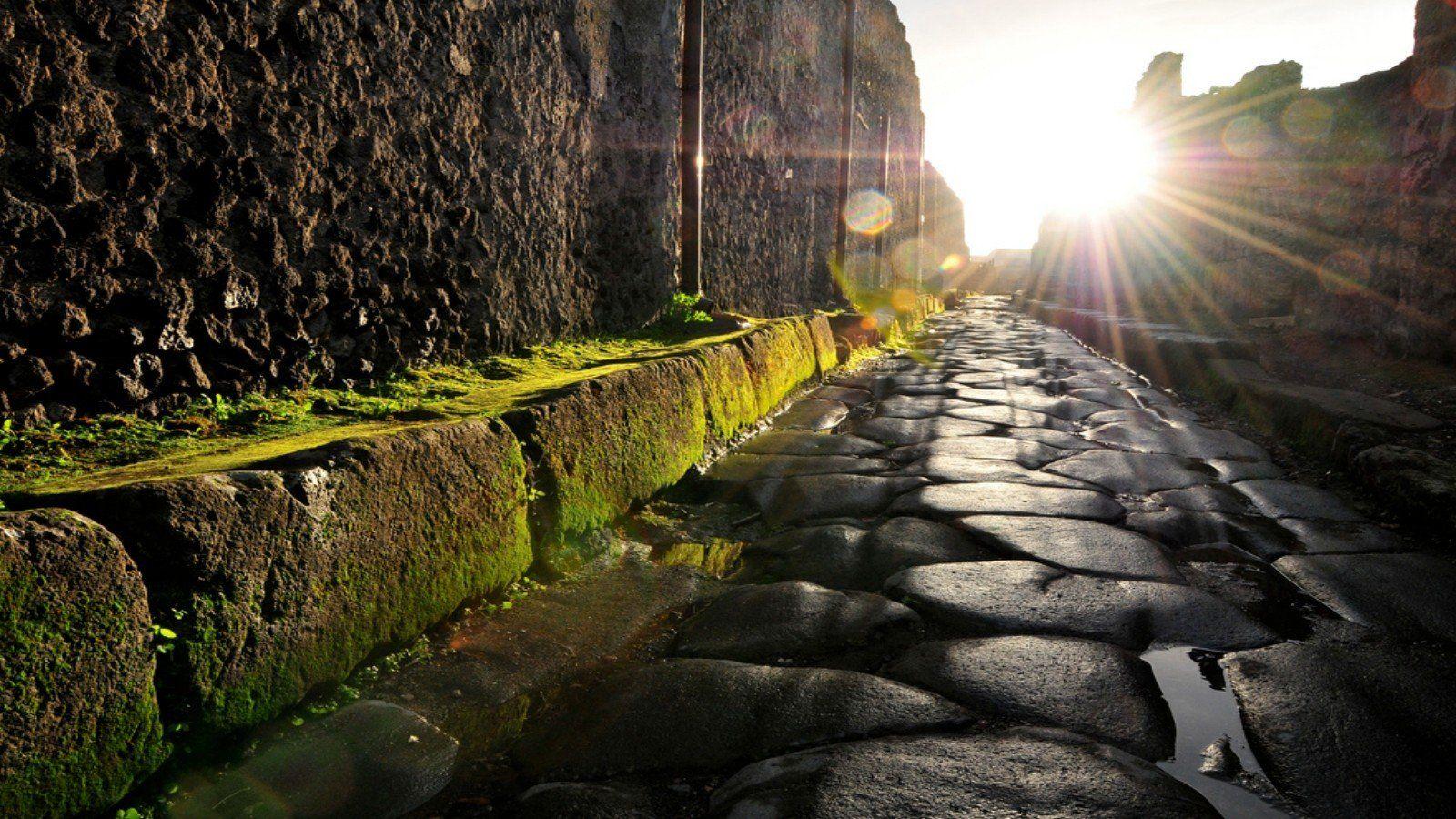 Ruins Italy moss antique cobblestones Italia Pompei street
