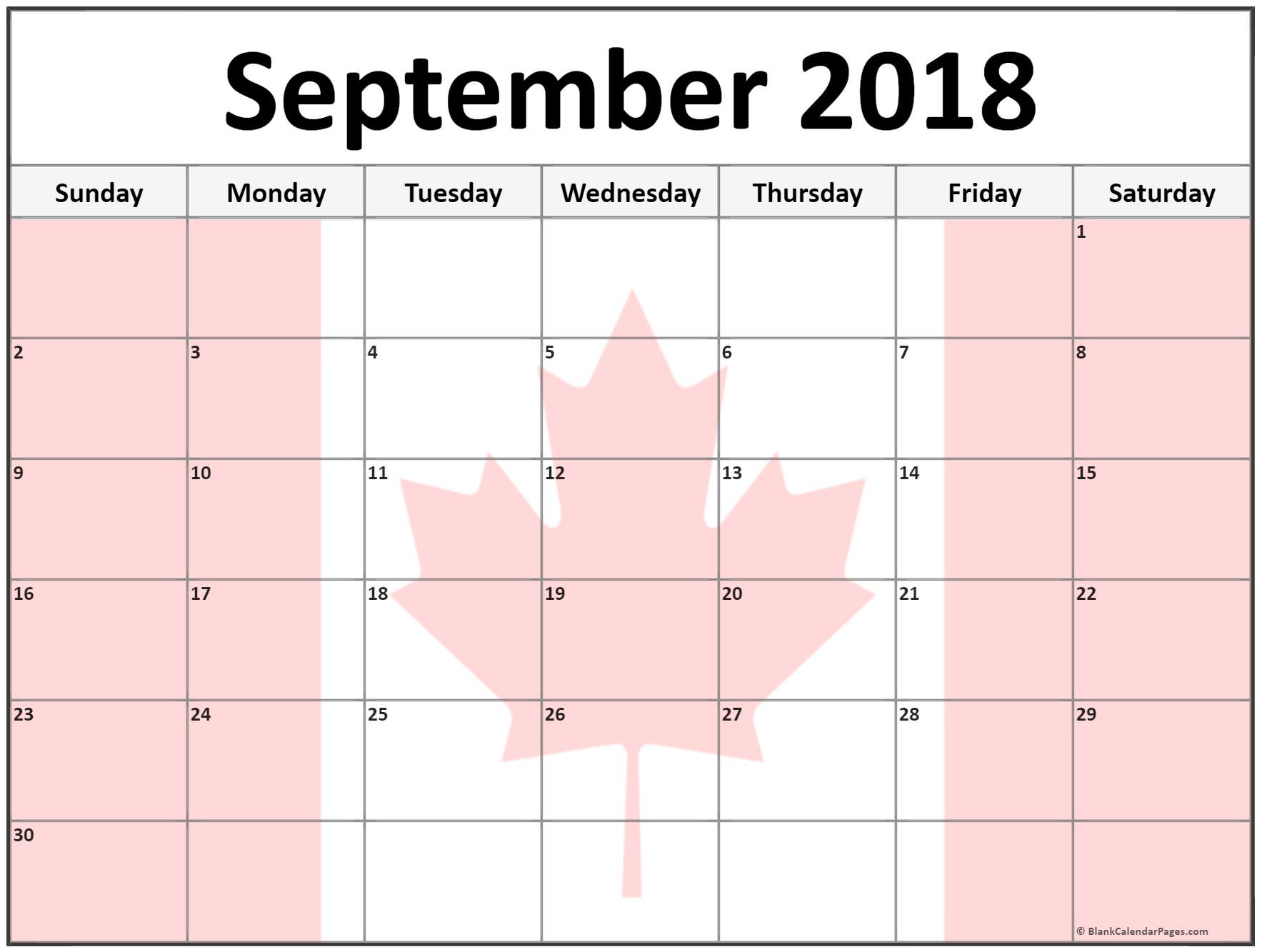 September 2018 Calendar Background Canada