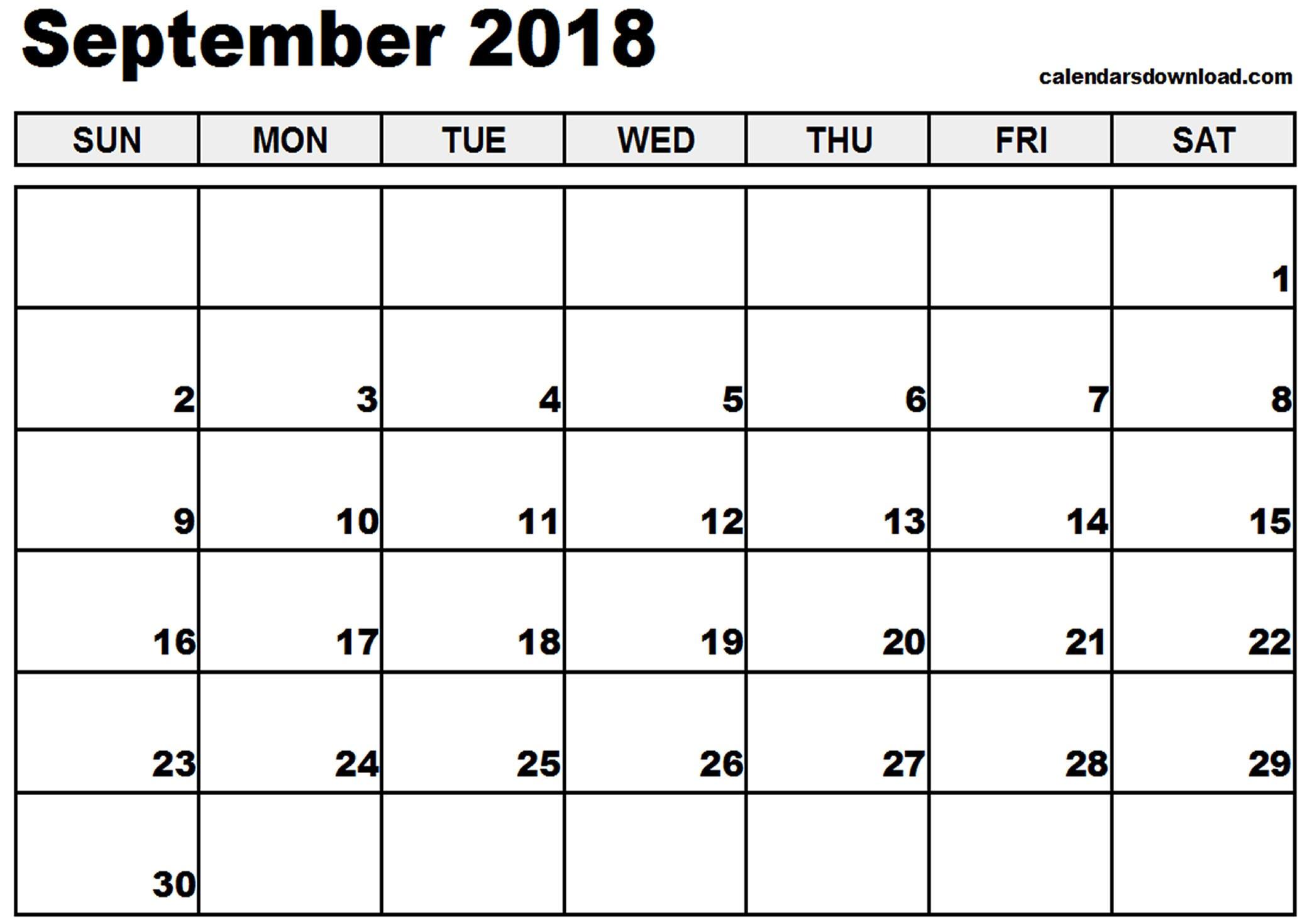 Calendar September 2018 Clip Art. Calendar
