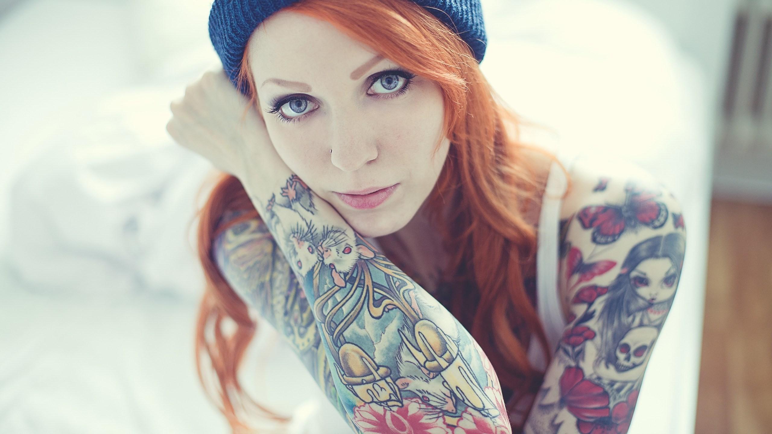 Girls Woman Tattoo Tattooed redhead HD Wallpaper, Desktop