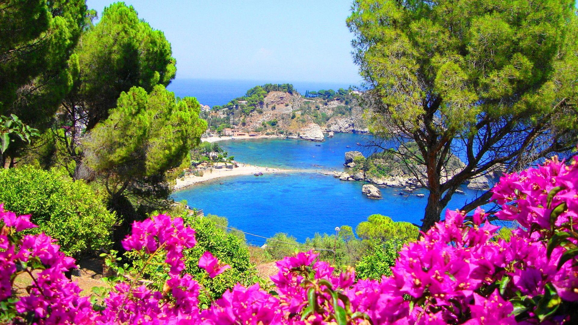Simply: Taormina Sicilia Flowers View Lovely Bay