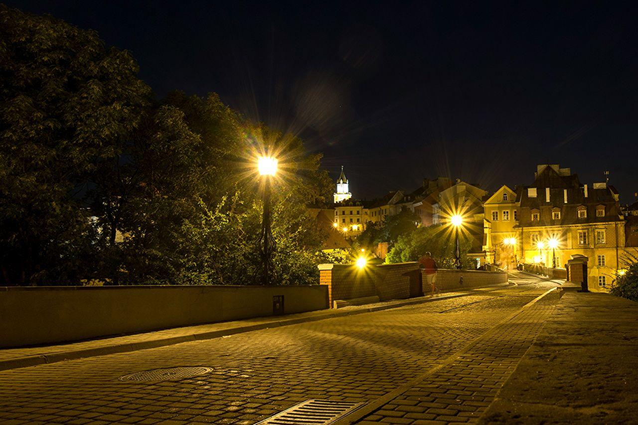 Wallpaper Poland Lublin Roads Street night time Street lights