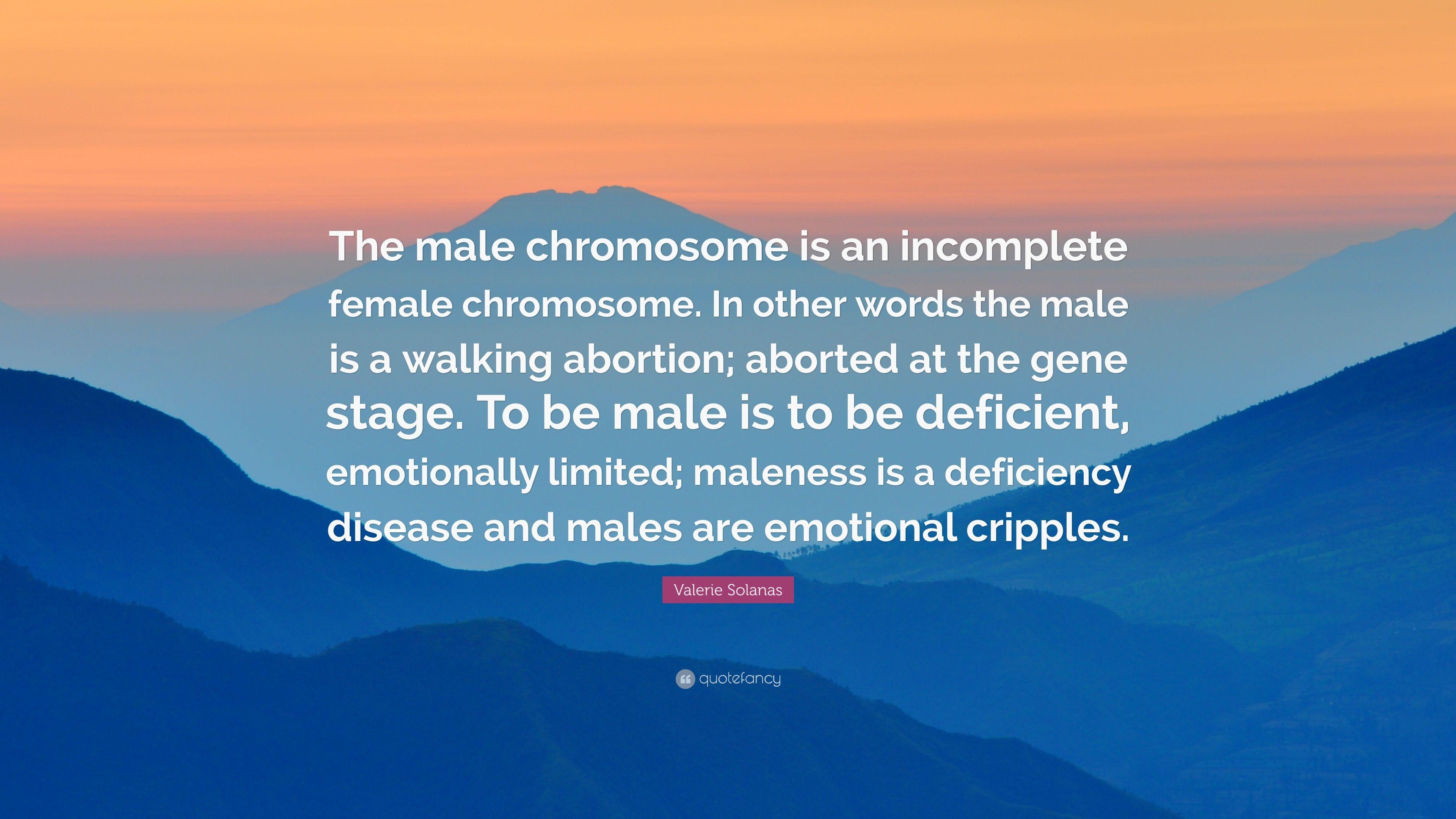Valerie Solanas Quote: “The male chromosome is an incomplete female