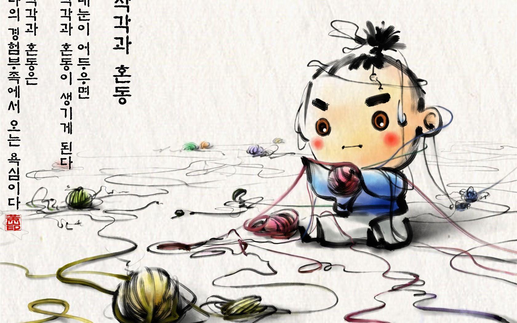 South Korea ink wash cartoon wallpaper Wallpaper