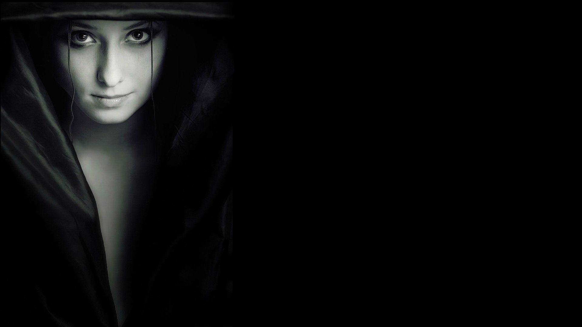 Girl vampire dark black background shadow mood wallpaperx1080