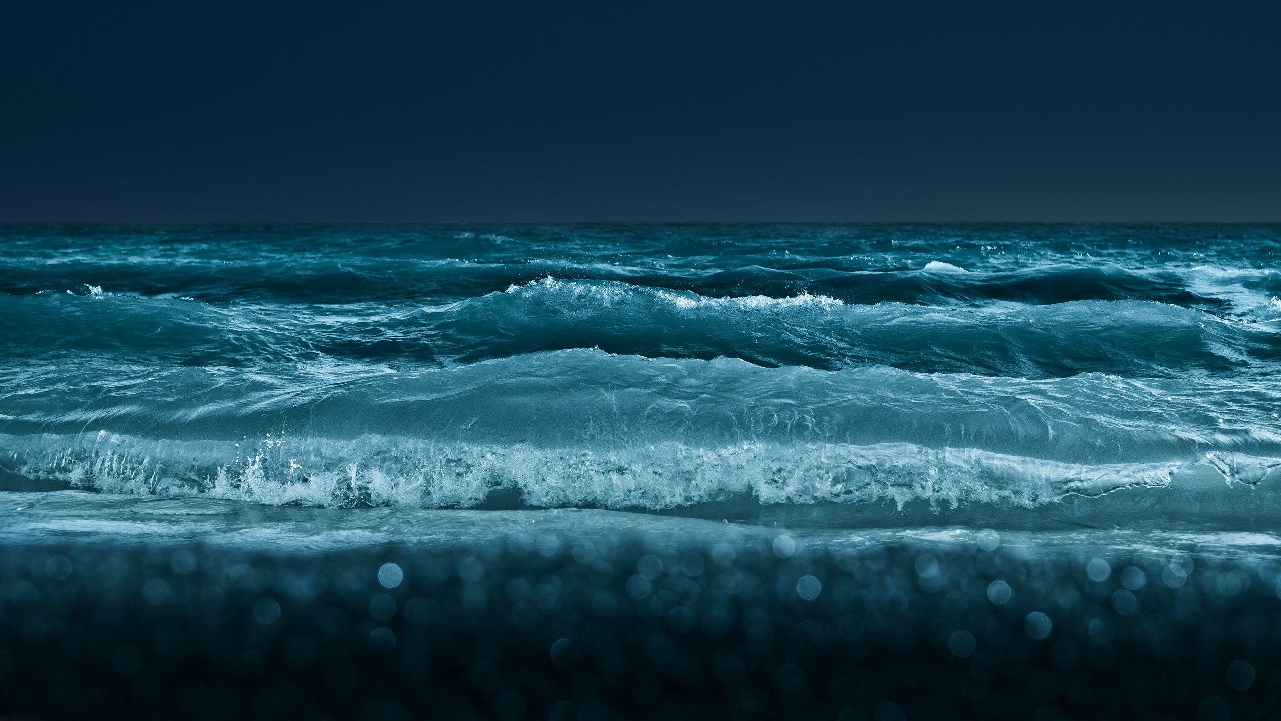 water sea waves night wallpaper and background