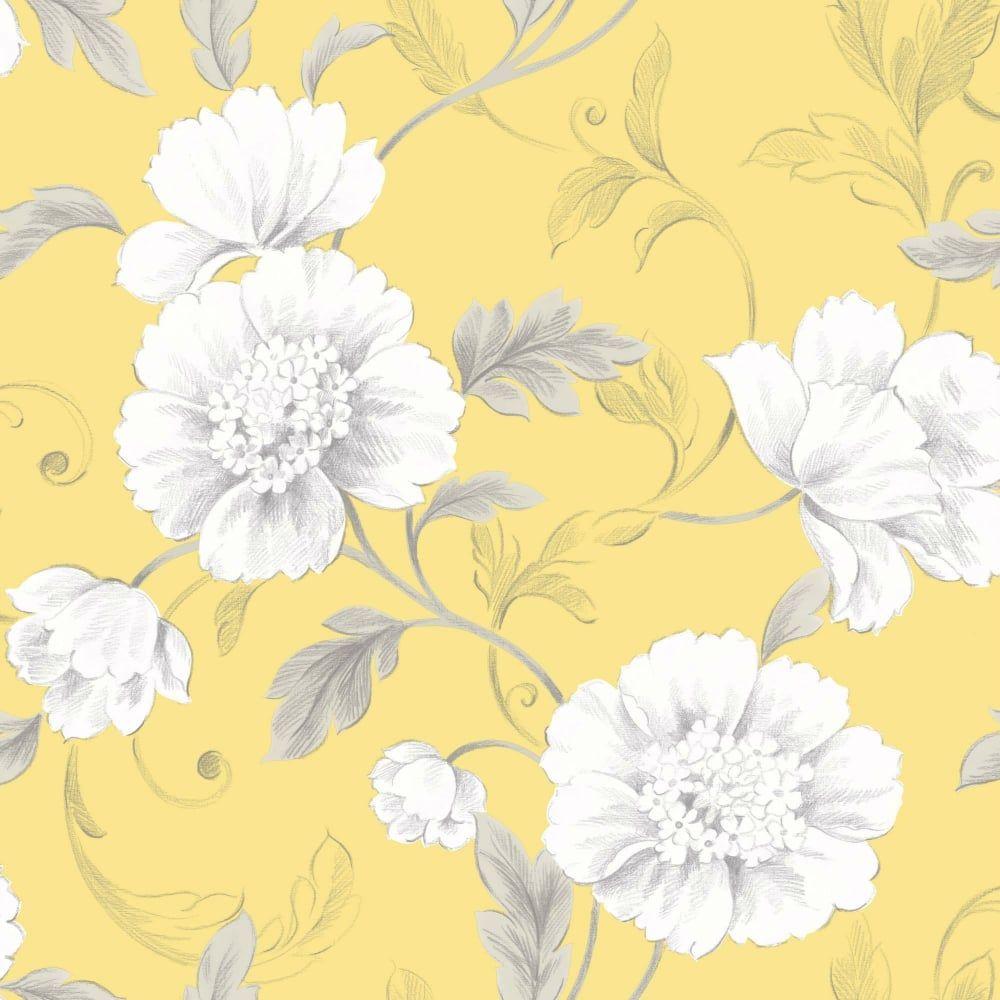 Rasch Boutique Floral Mustard Wallpaper