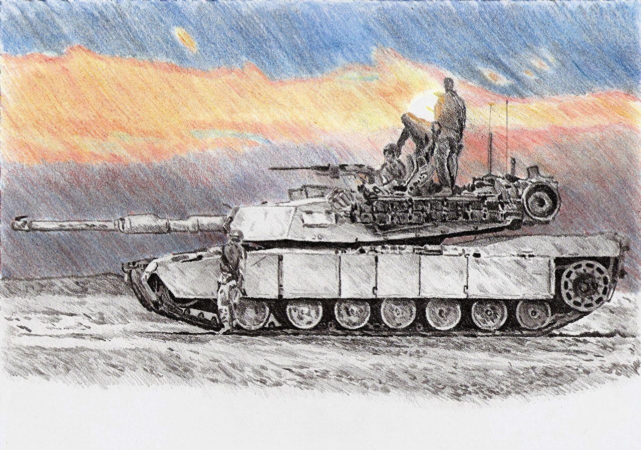Photo M1 Abrams Tanks American in Iraq Painting Art Army