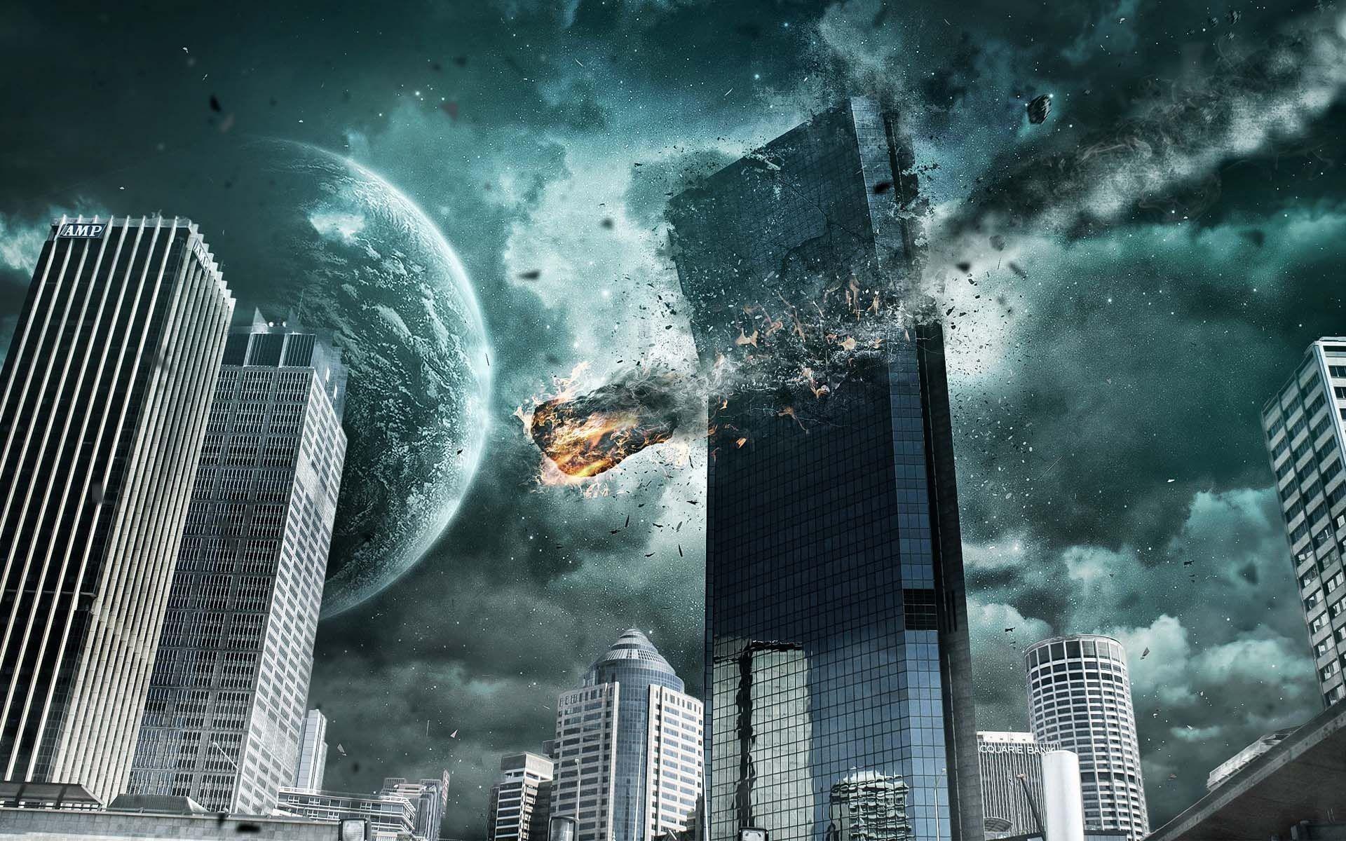City Destroyed By Aliens 4k ultra HD background wallpaper
