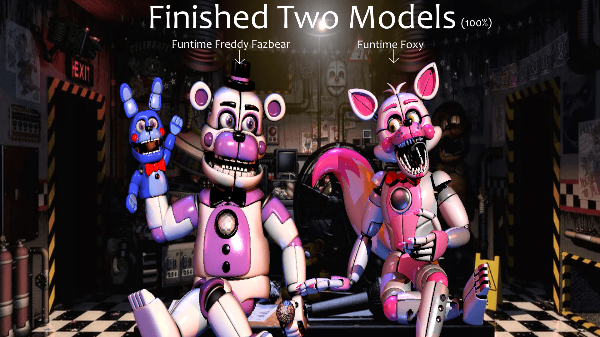 Finished two models:Funtime Freddy Fazbear and Funtime Foxy on Game Jolt