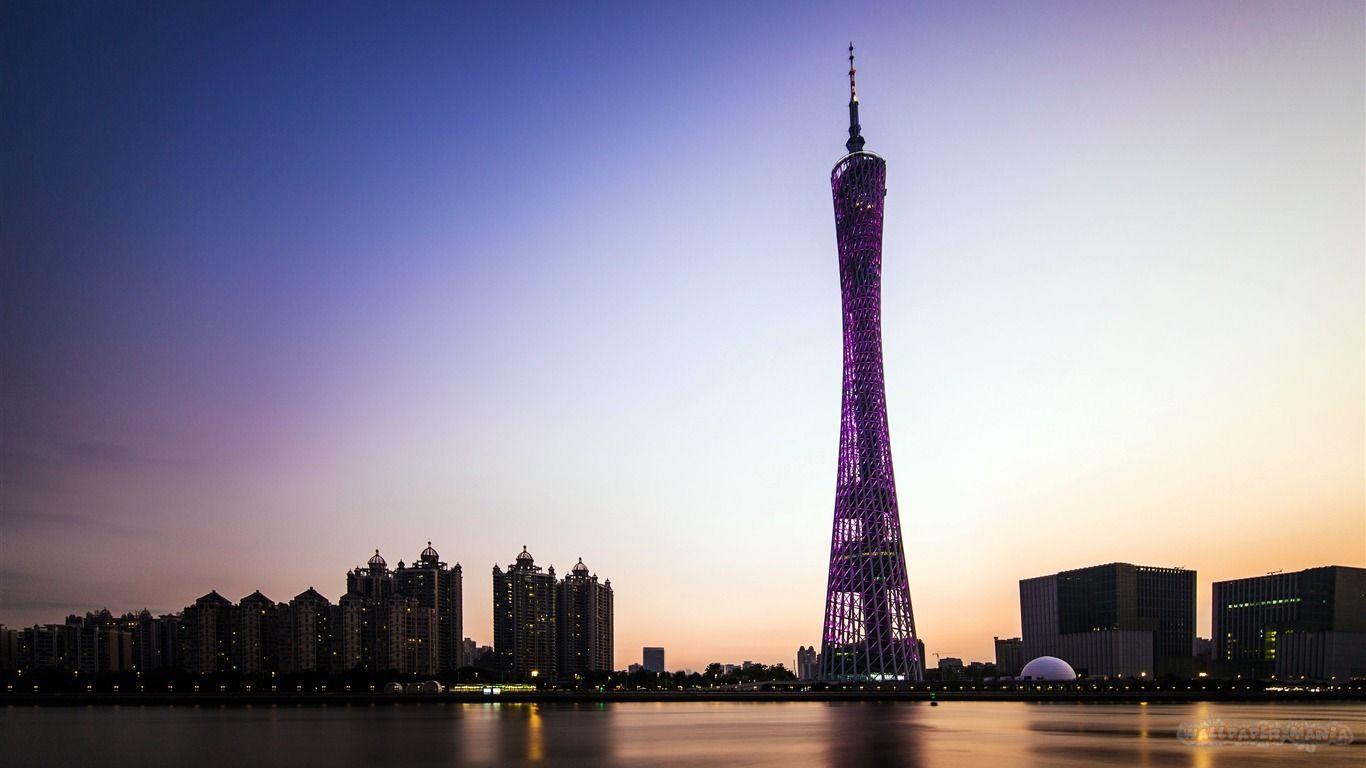 Evening Guangzhou Landmark Guangzhou Tower Wallpaper 1366×768