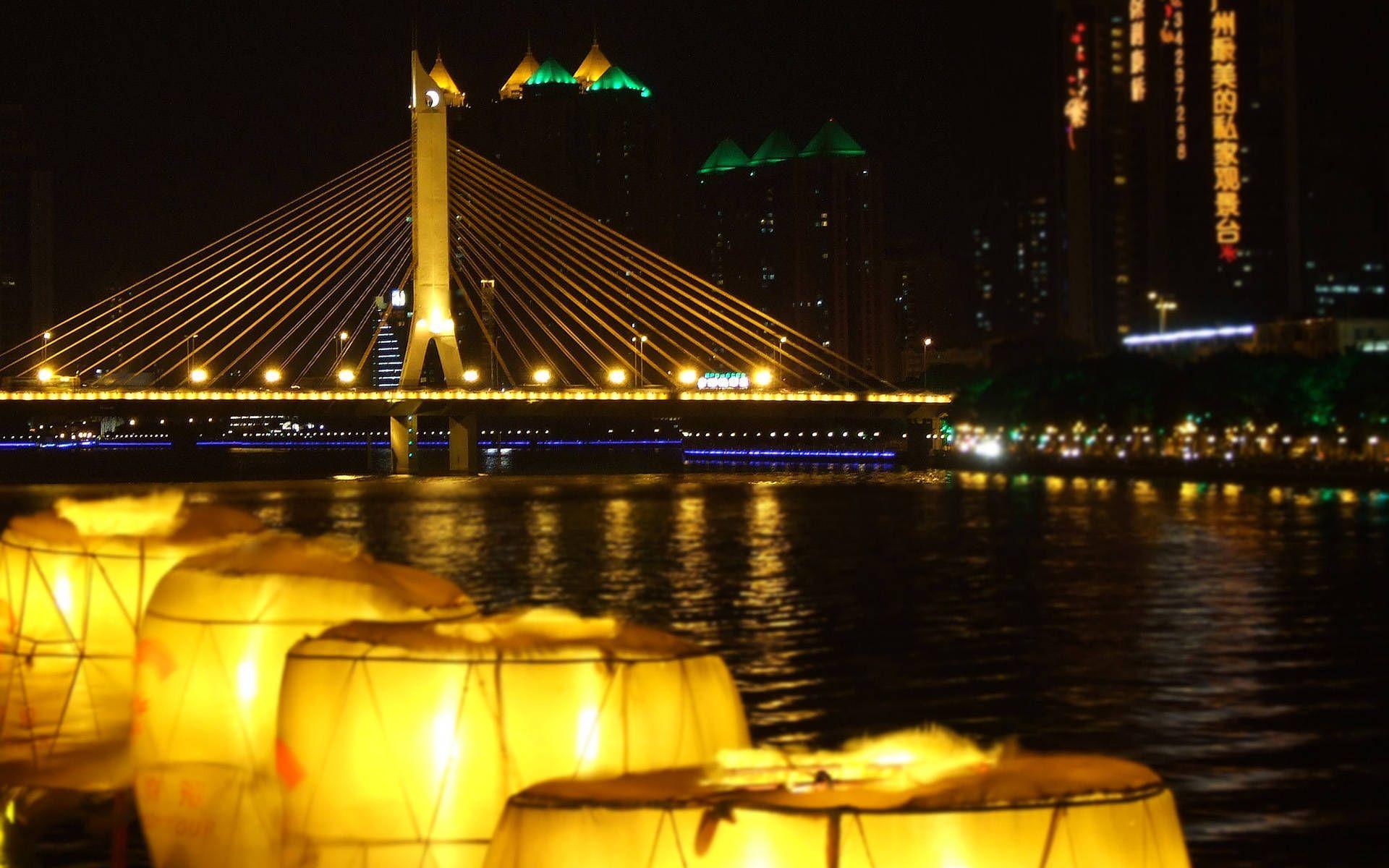 Pearl river at night Guangzhou city