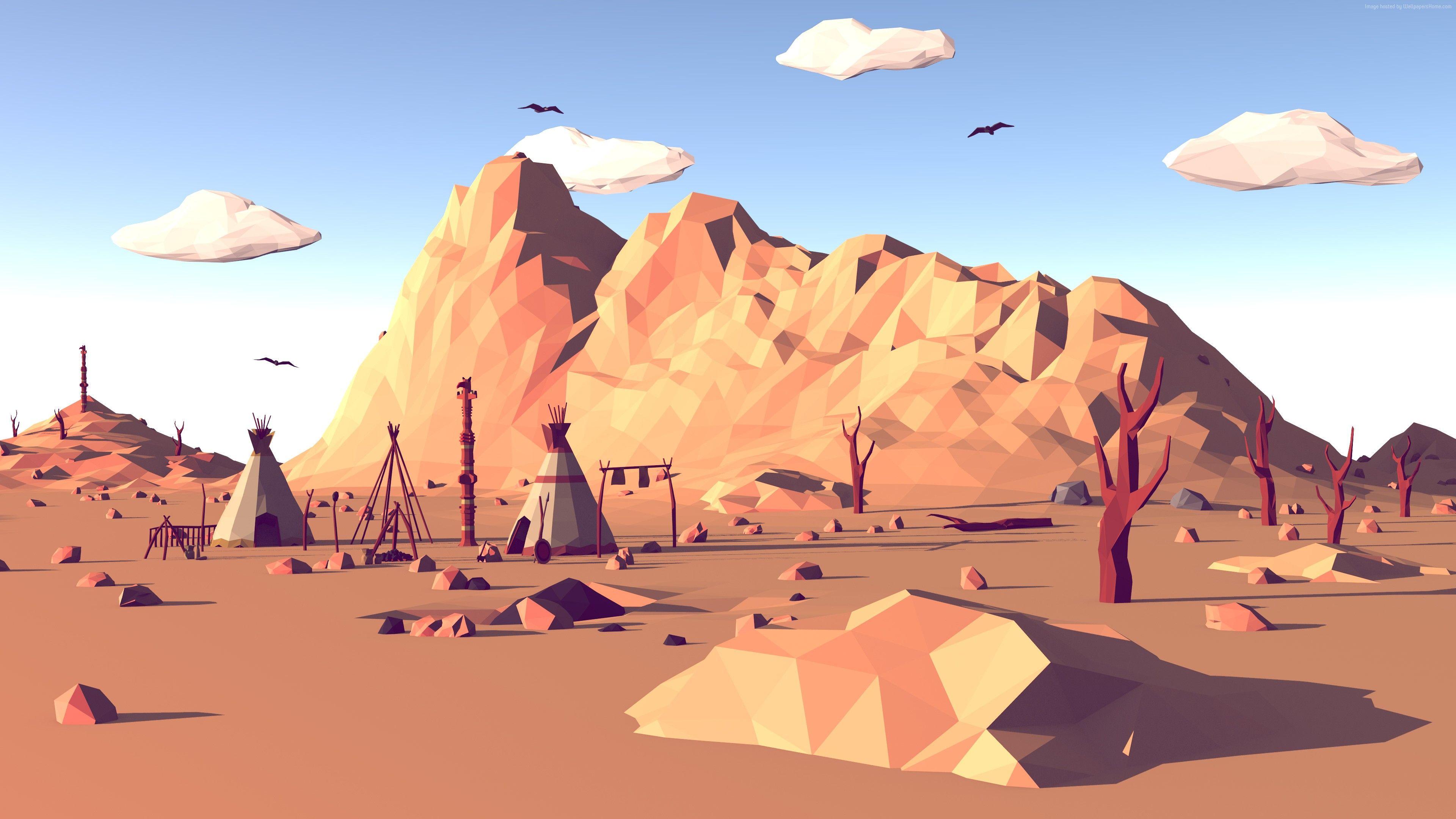 Wallpaper polygon, 4k, 5k wallpaper, landscape, nature, low poly, 3D, Abstract