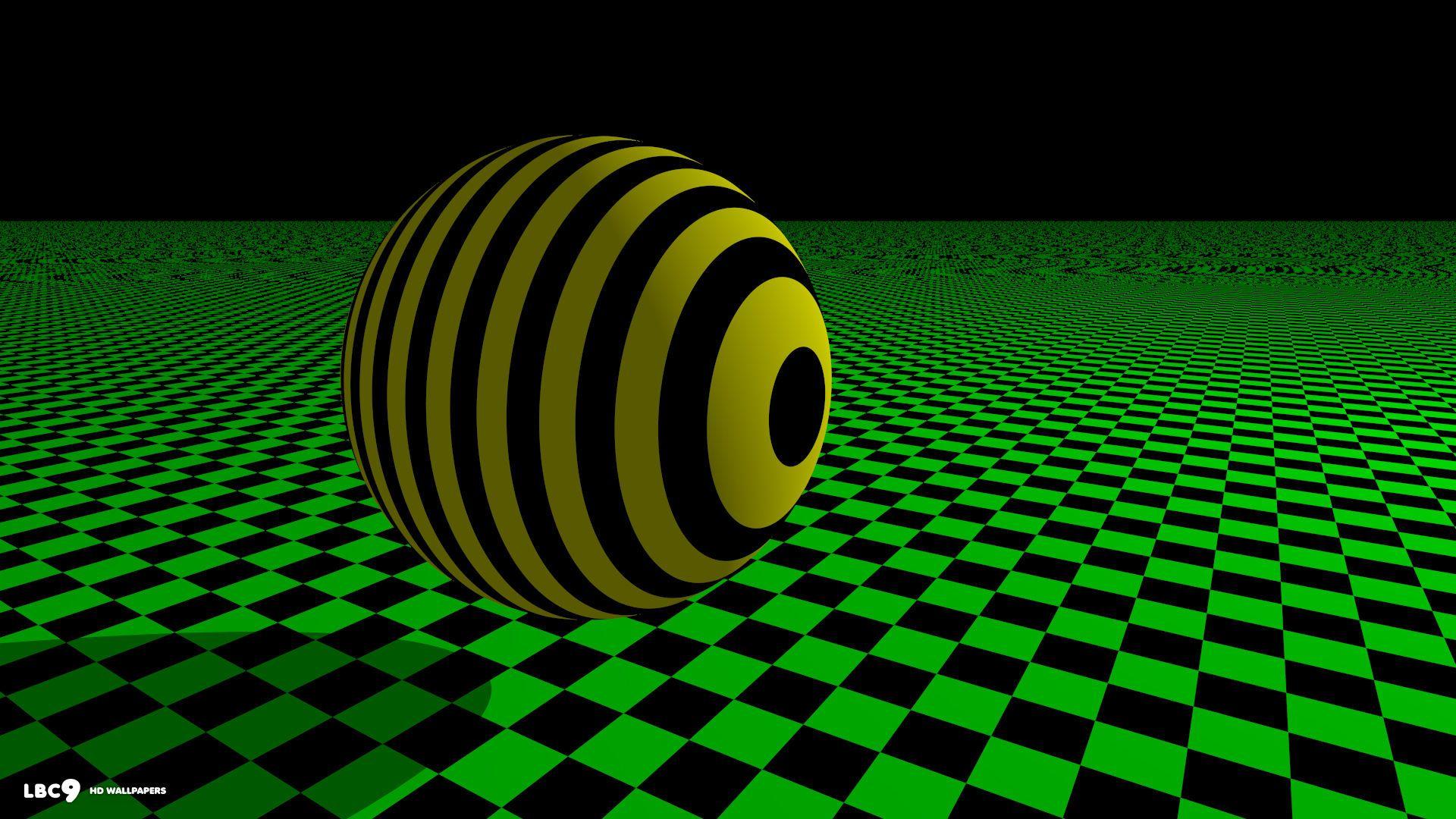 Wallpaper.wiki Black Yellow Sphere Green Checkerboard PIC WPC007044