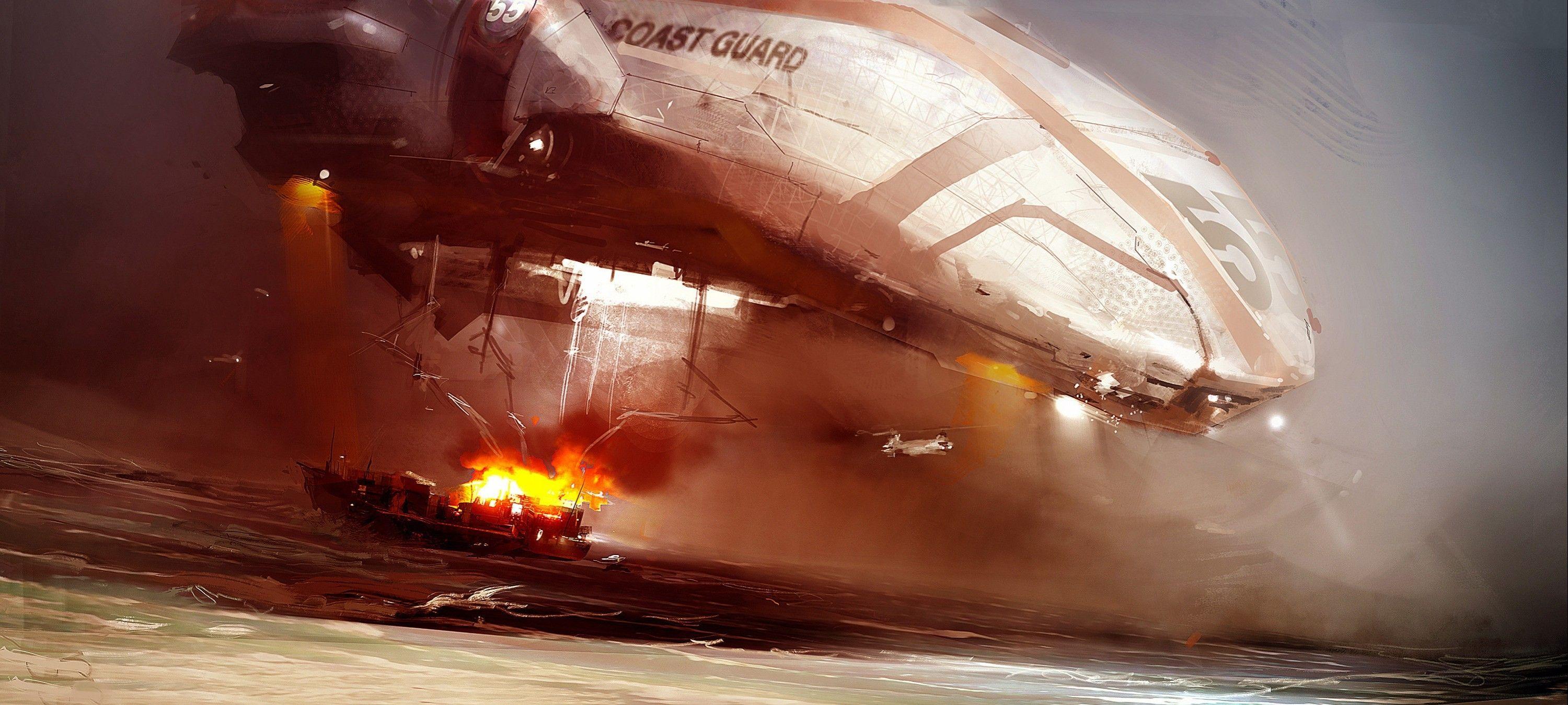 Airship fantasy art futuristic ships wallpaper