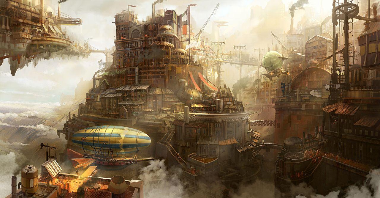 Picture steampunk Airship Fantasy Fantastic world