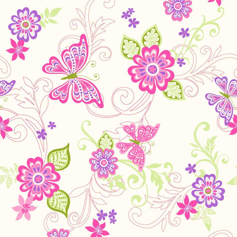 Chesapeake Paisley Pink Butterfly Flower Scroll Wallpaper BBC95511