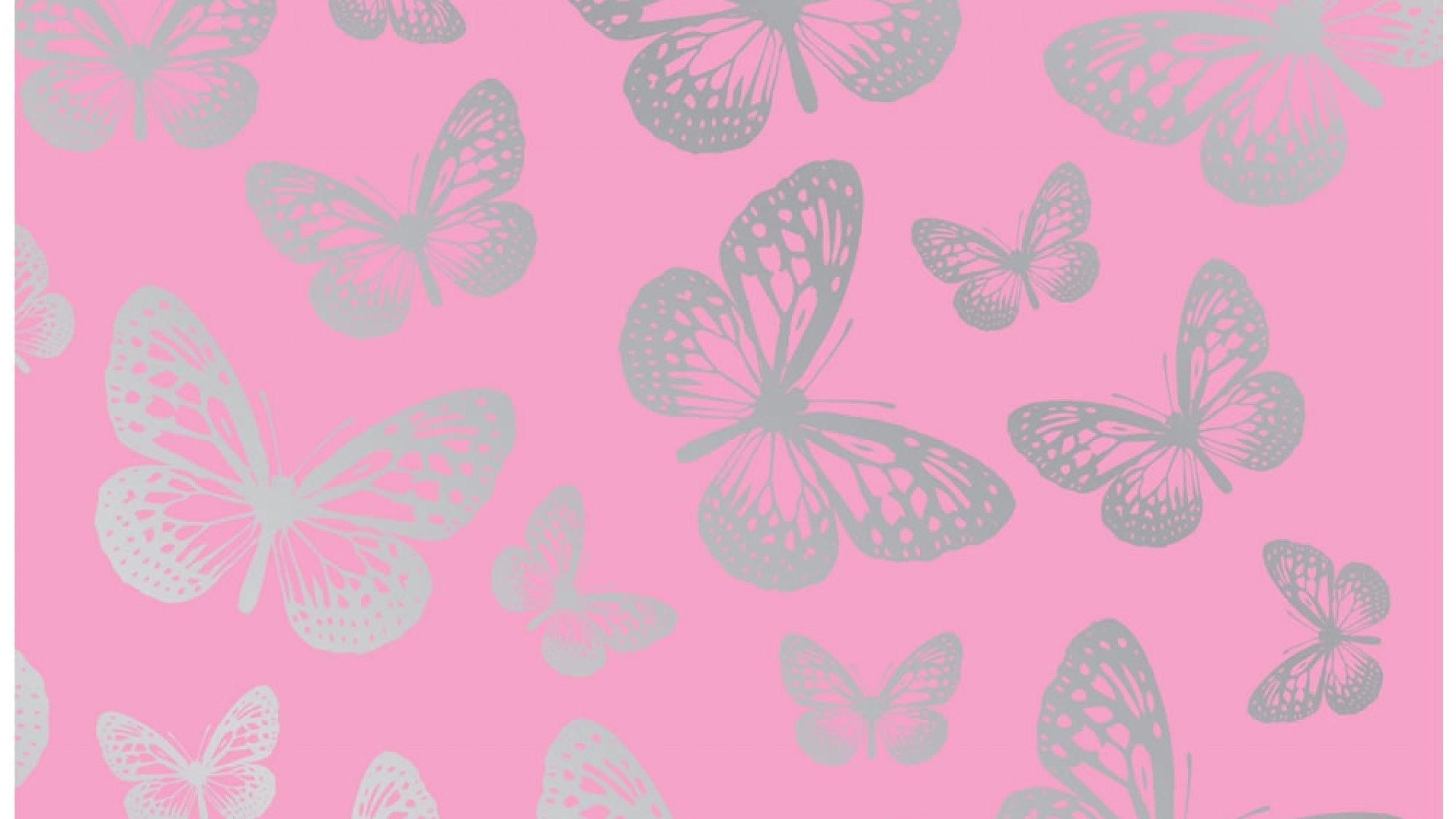 Pink and Silver Butterfly Wallpaper Pattern