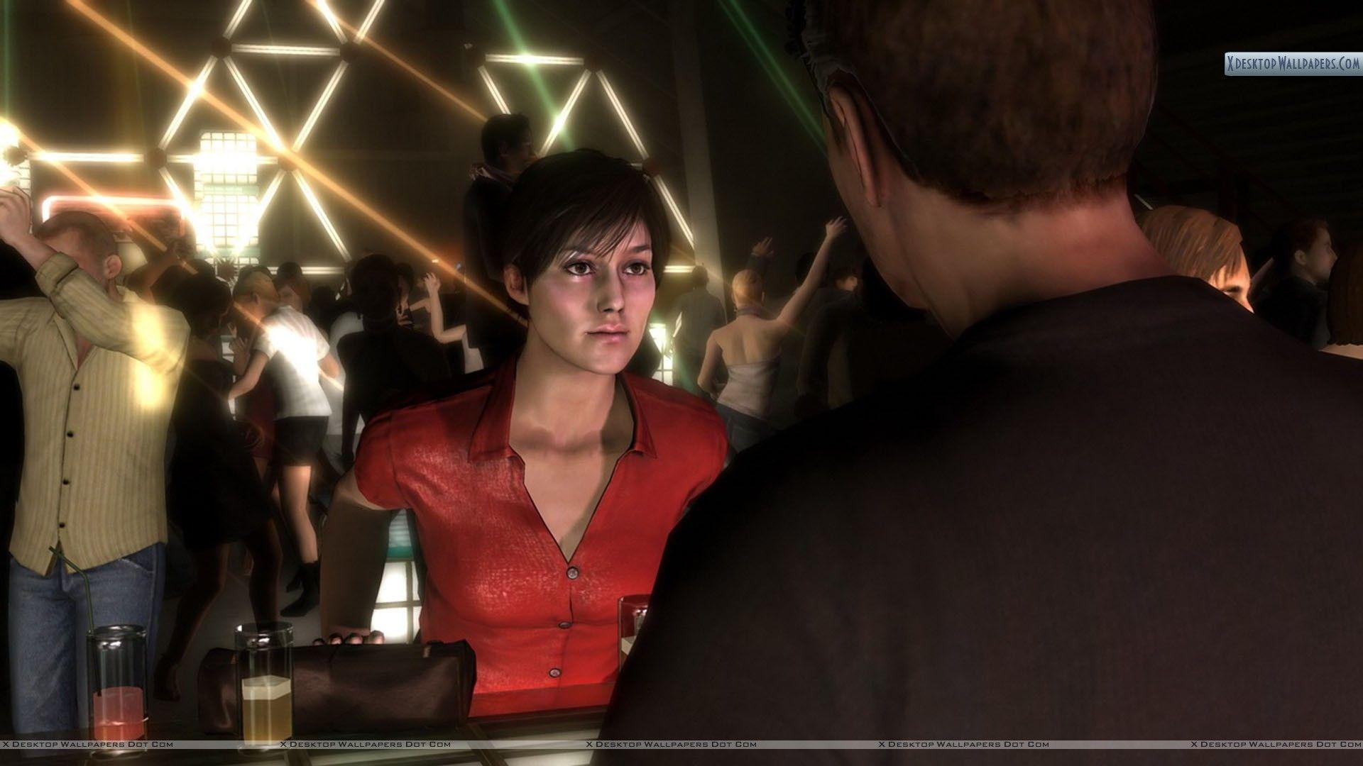 Madison Paige Talking With Bartender in Heavy Rain Wallpaper