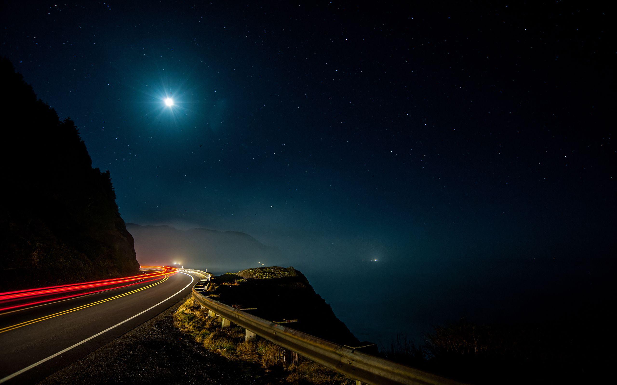Mountain Road on a Starry Night HD Wallpaper. Background Image