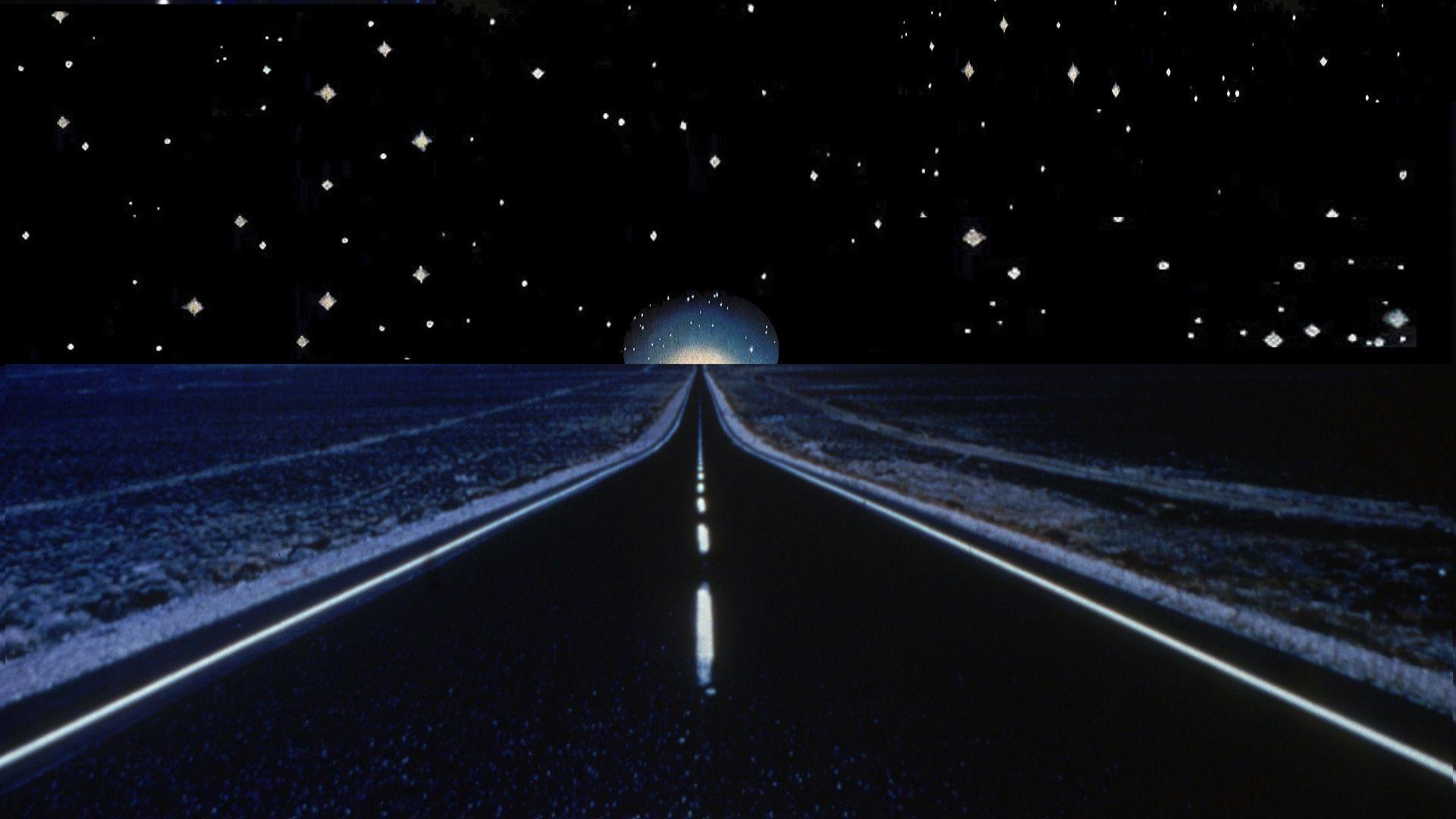 Night Road with Moon and Stars HD Wallpaper. Background Image
