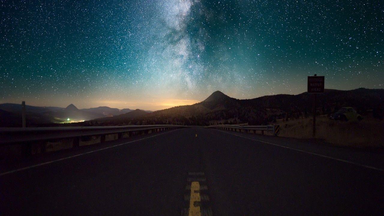 Starry Sky Horizon Night Road wallpaper. Starry Sky