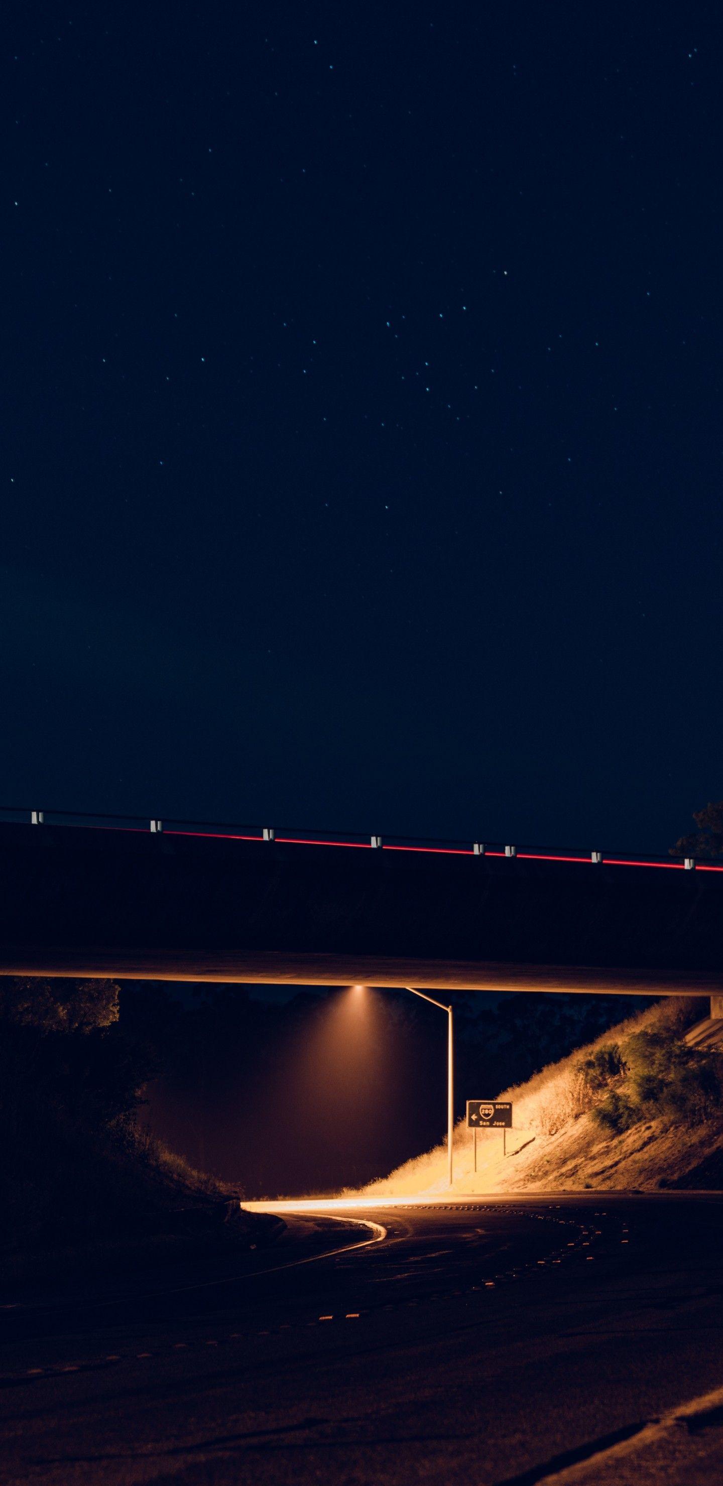 Download 1440x2960 Bridge, Night, Stars, Sky, Road Wallpaper