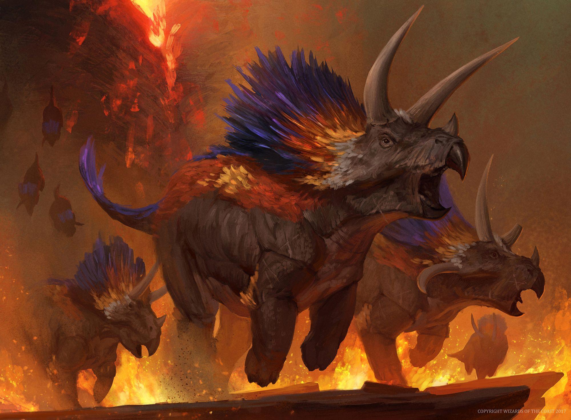 Fire Dinosaur Triceratops Magic The Gathering Fire, dinosaur