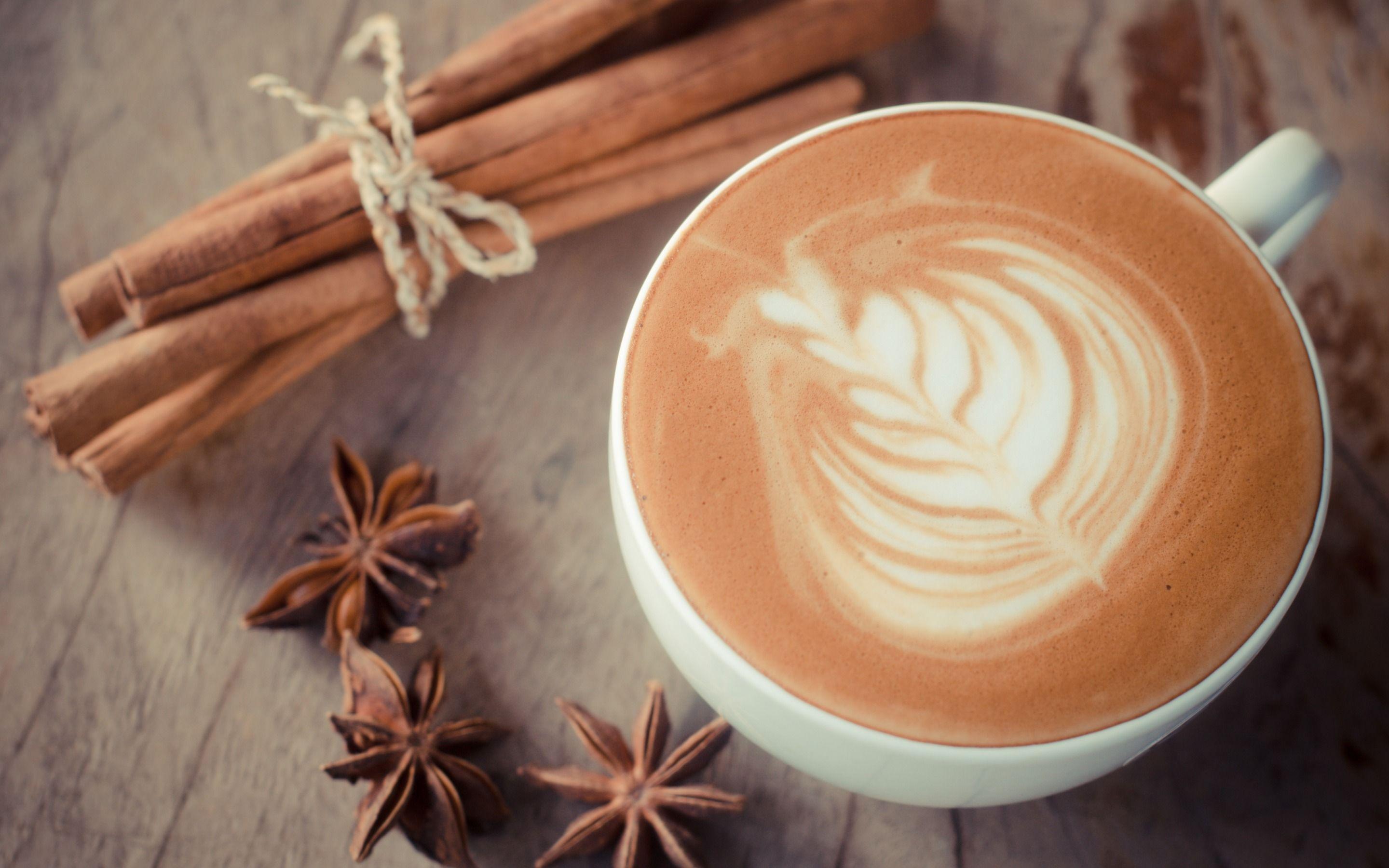 Download wallpaper Cappuccino, coffee concepts, latte art, cinnamon