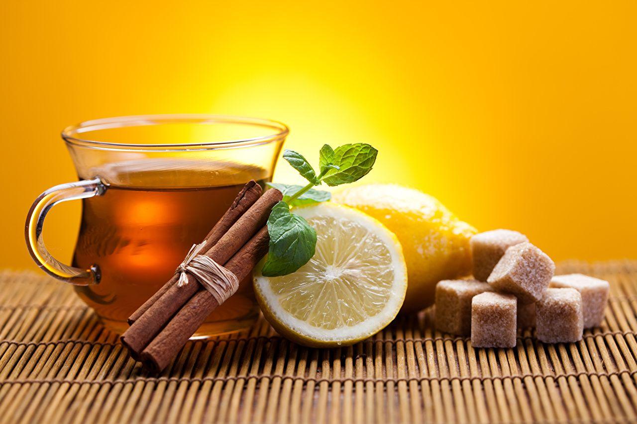 Wallpaper Tea Lemons Cinnamon Food Closeup Drinks