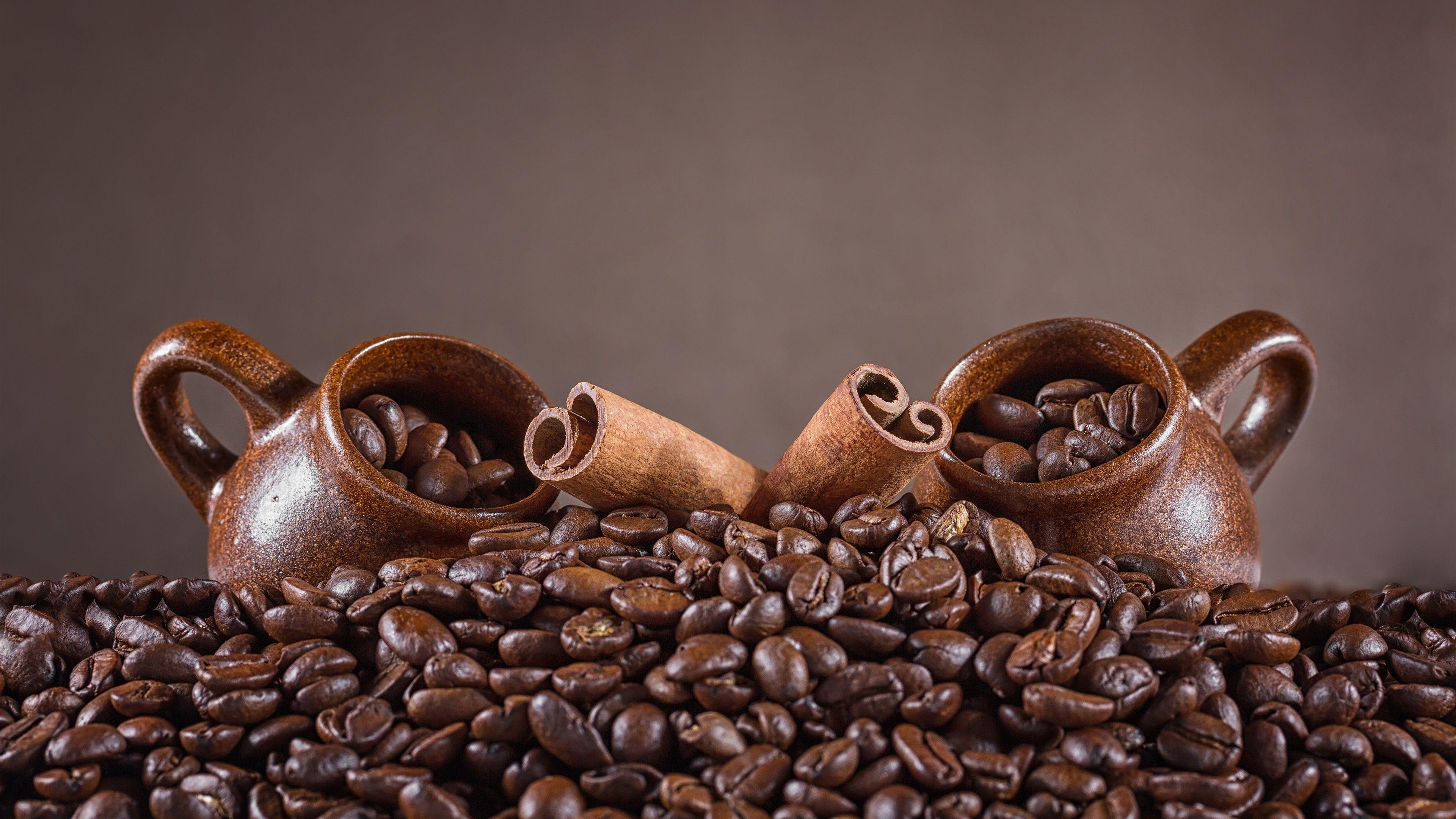Wallpaper Coffee beans, cups, cinnamon 3840x2160 UHD 4K Picture, Image