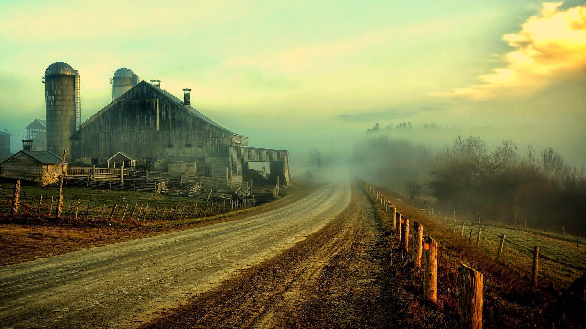 Old Farm House in the Field at Sunset Photo and Desktop Wallpaper