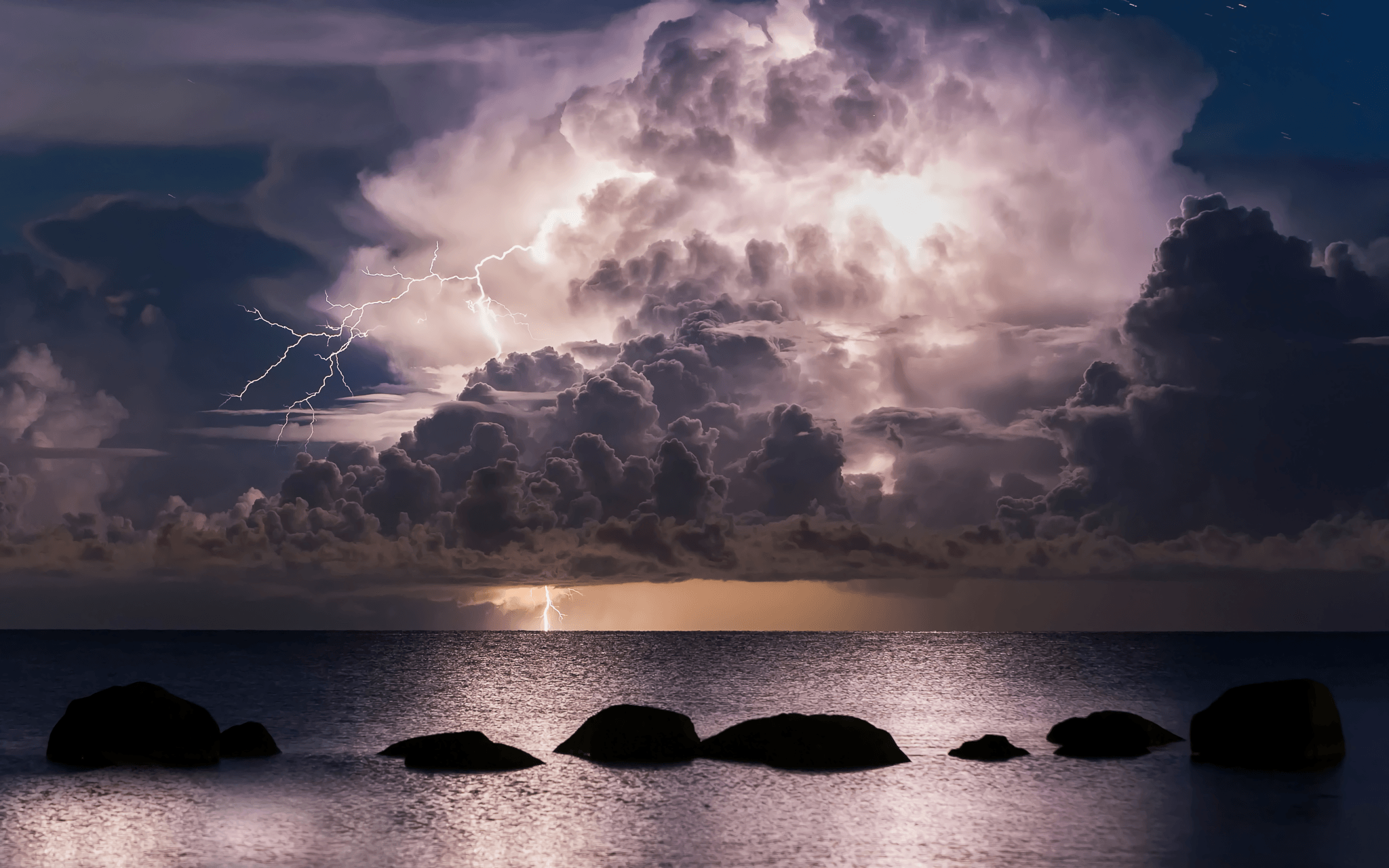 Lightning and Storm Clouds over Ocean HD Wallpaper. Background