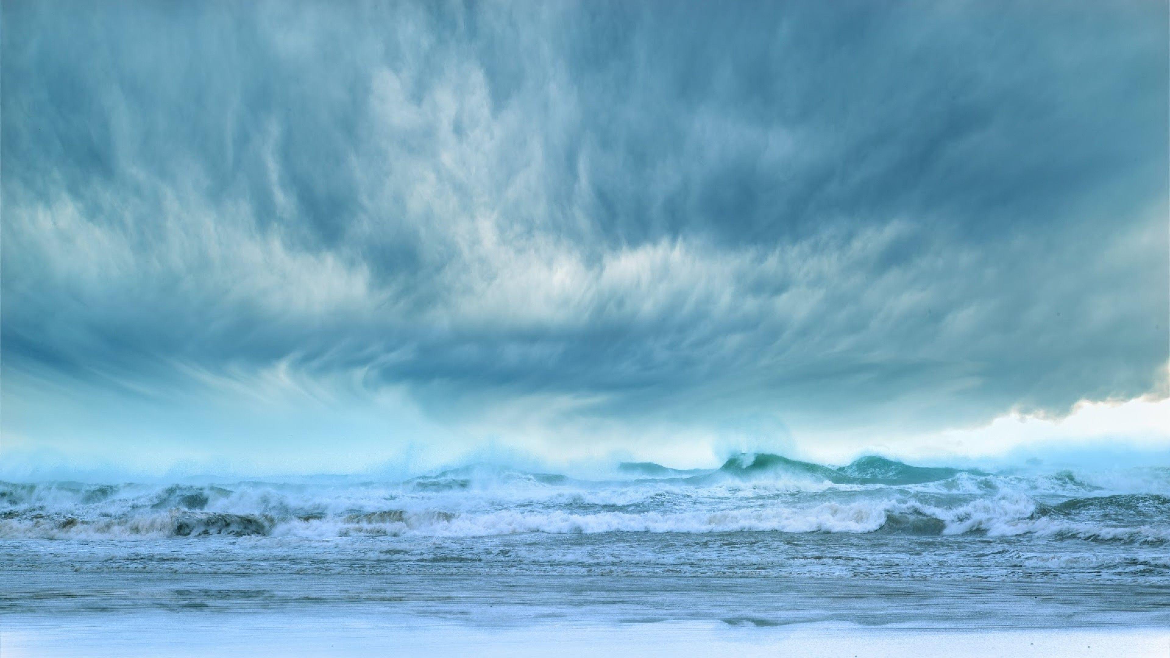 Download 3840x2160 Ocean, Big Waves, Clouds, Sea Storm Wallpaper