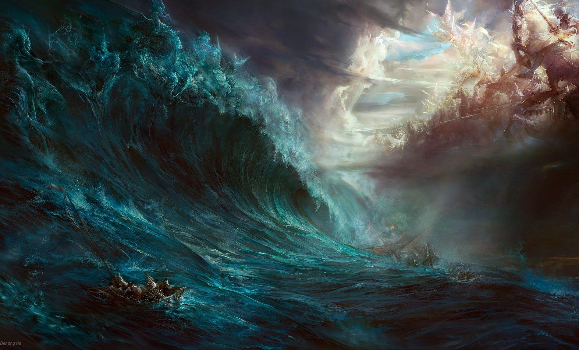 boat war sea waves storm ship magic wallpaper and background