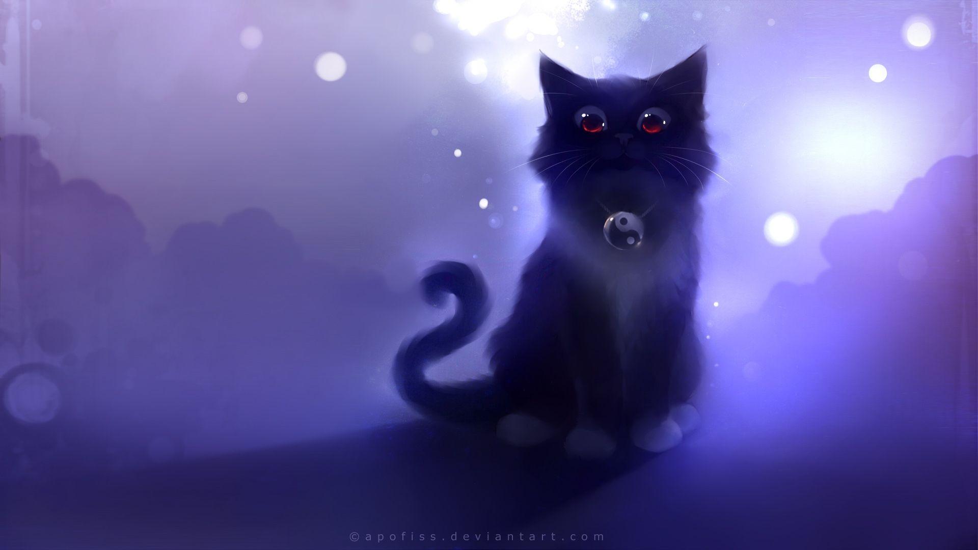 Lovely Black Cat Anime Wallpaper HD