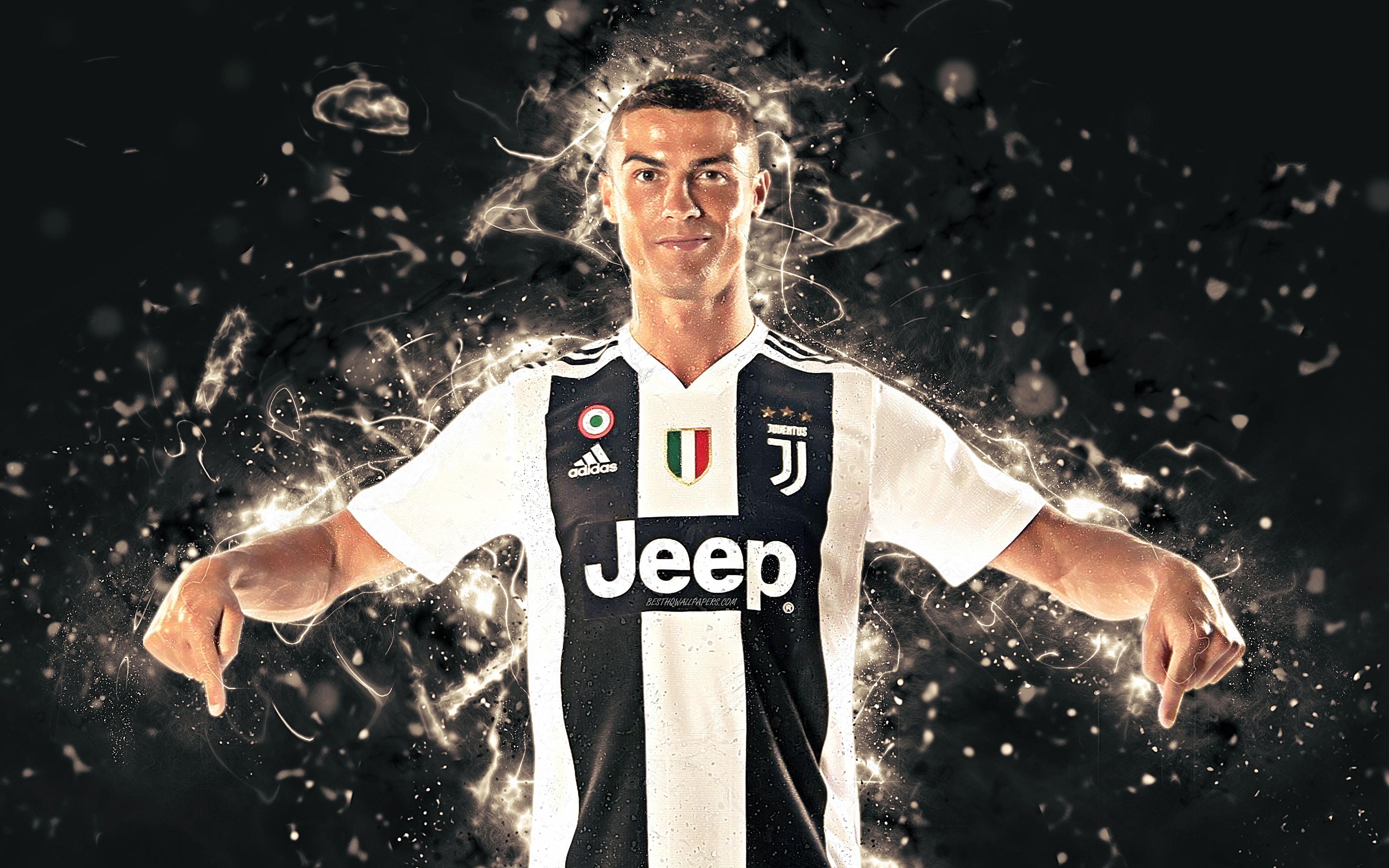 Download wallpaper Cristiano Ronaldo, 4k, CR7 Juve, abstract art