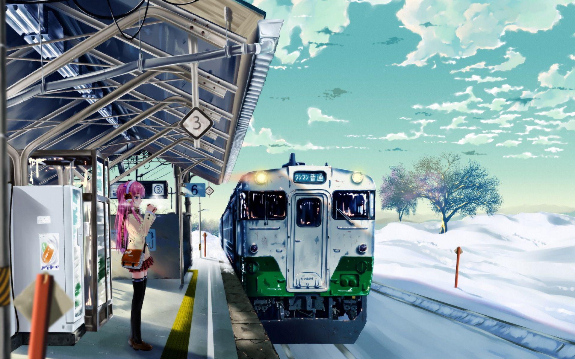 Anime girl trainstation winter