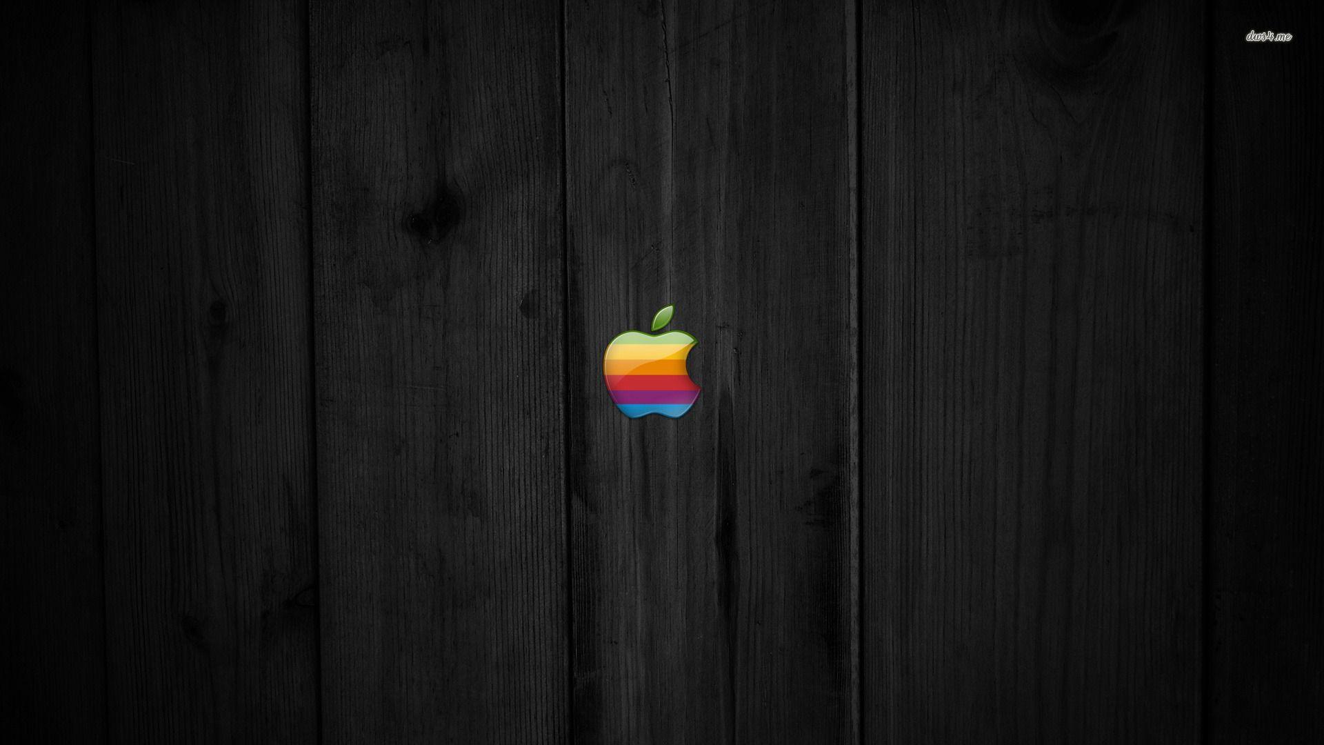 Rainbow Apple Logo on Wood wallpaper wallpaper
