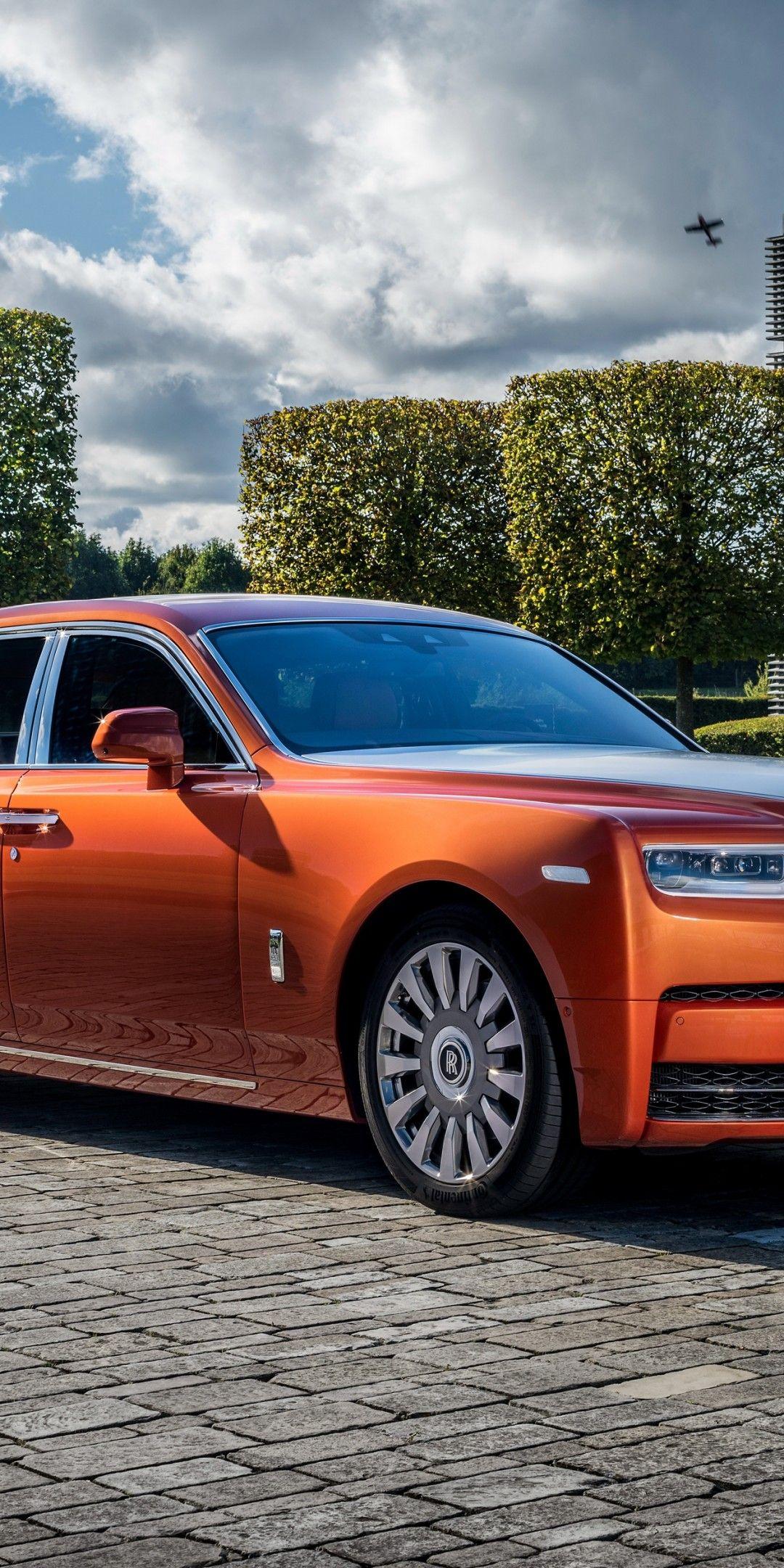 Download 1080x2160 Rolls Royce Phantom, Orange, Side View, Luxury