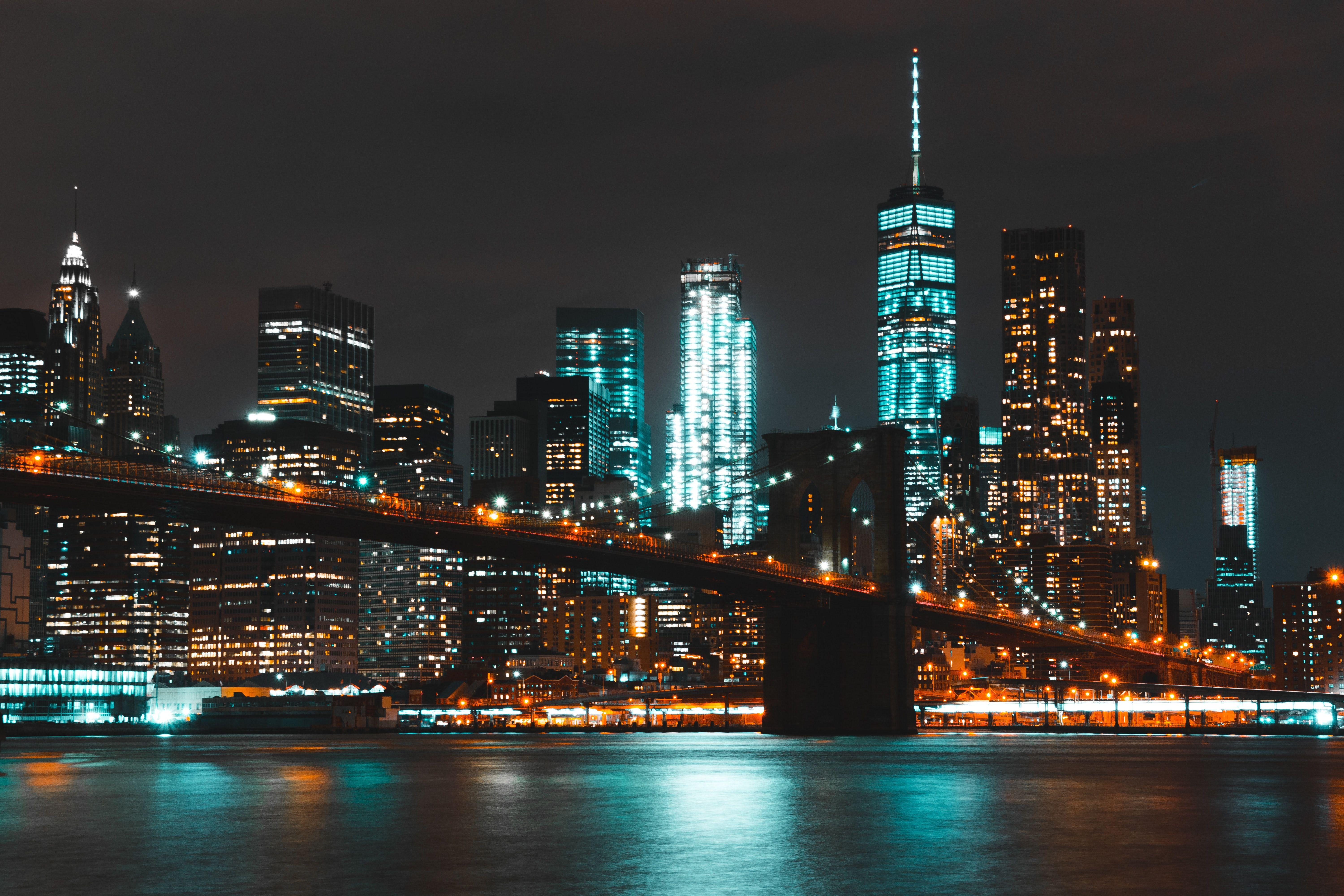 Lighted Brooklyn Bridge during Nighttime · Free