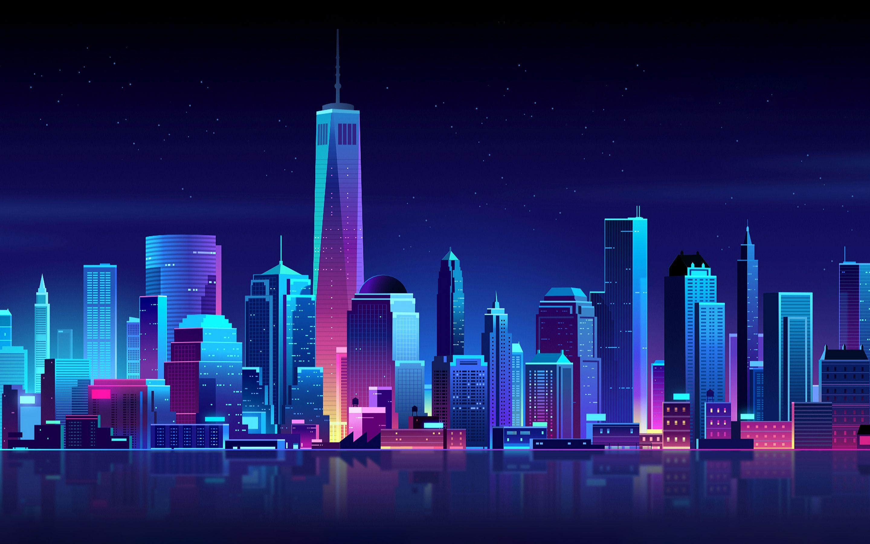 New York Buildings City Night Minimalism Macbook Pro