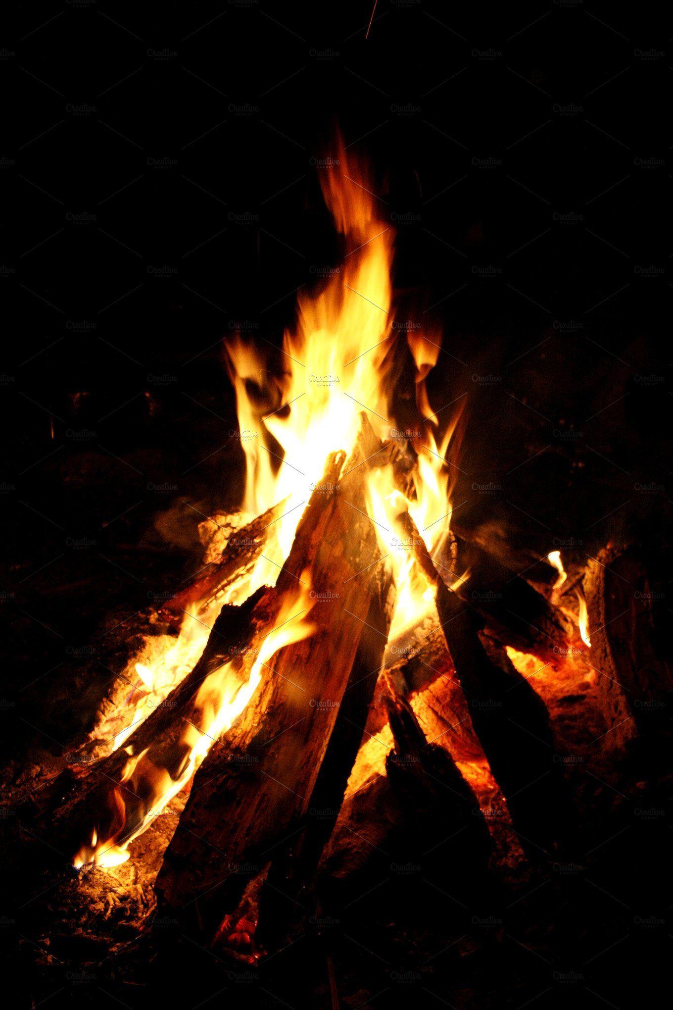 Camp Fire on a Black Background Nature Photo Creative Market
