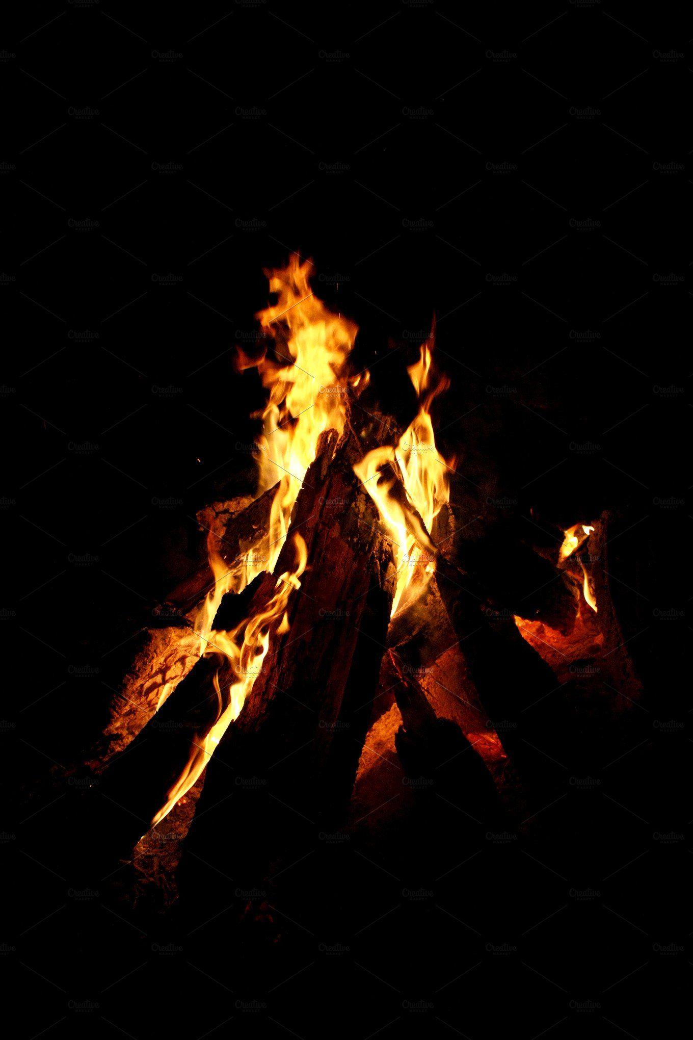 Camp Fire on Black Background Nature Photo Creative Market