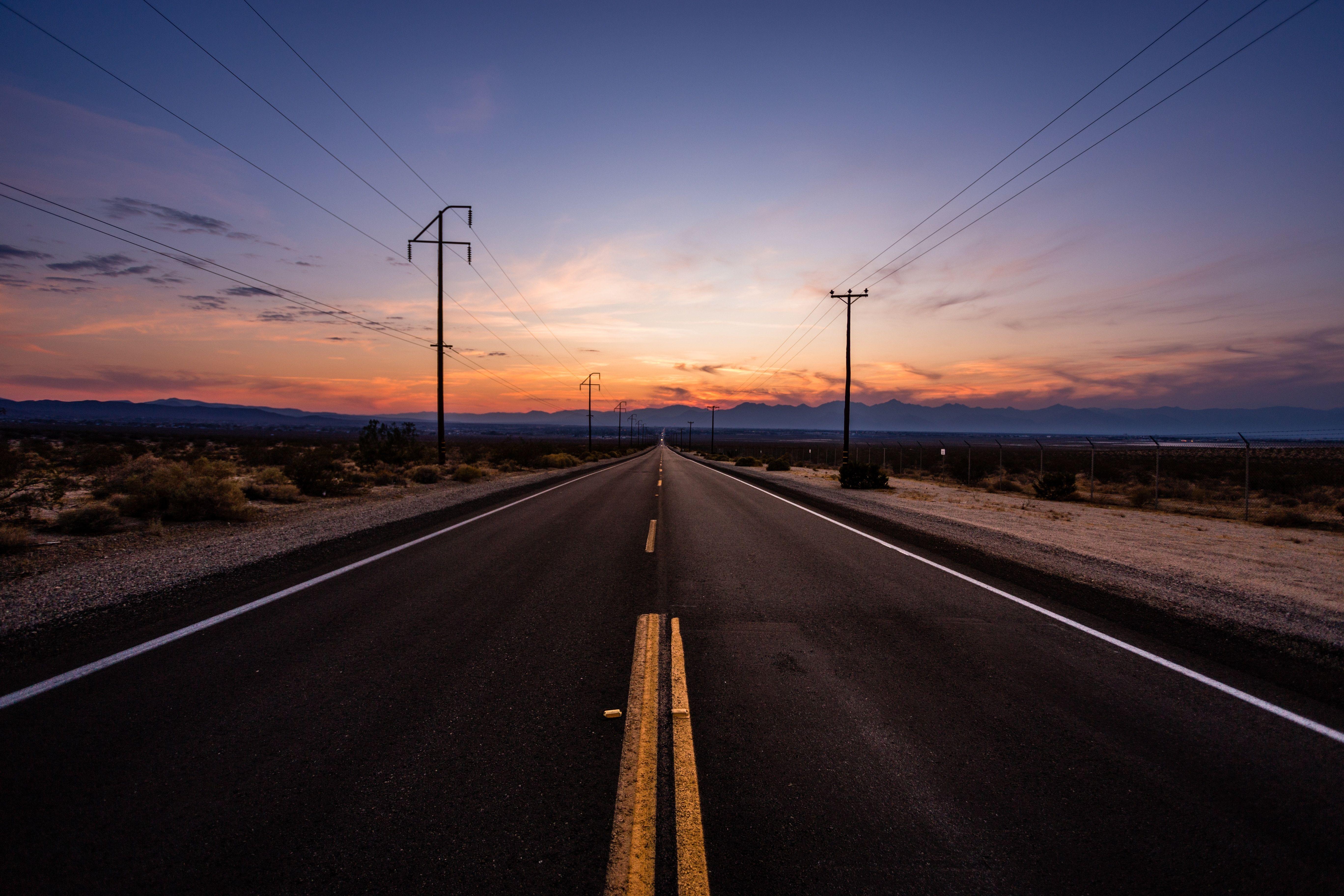 Wallpaper Long Road, Sunset, Sky, Lonely, Mood, Desert